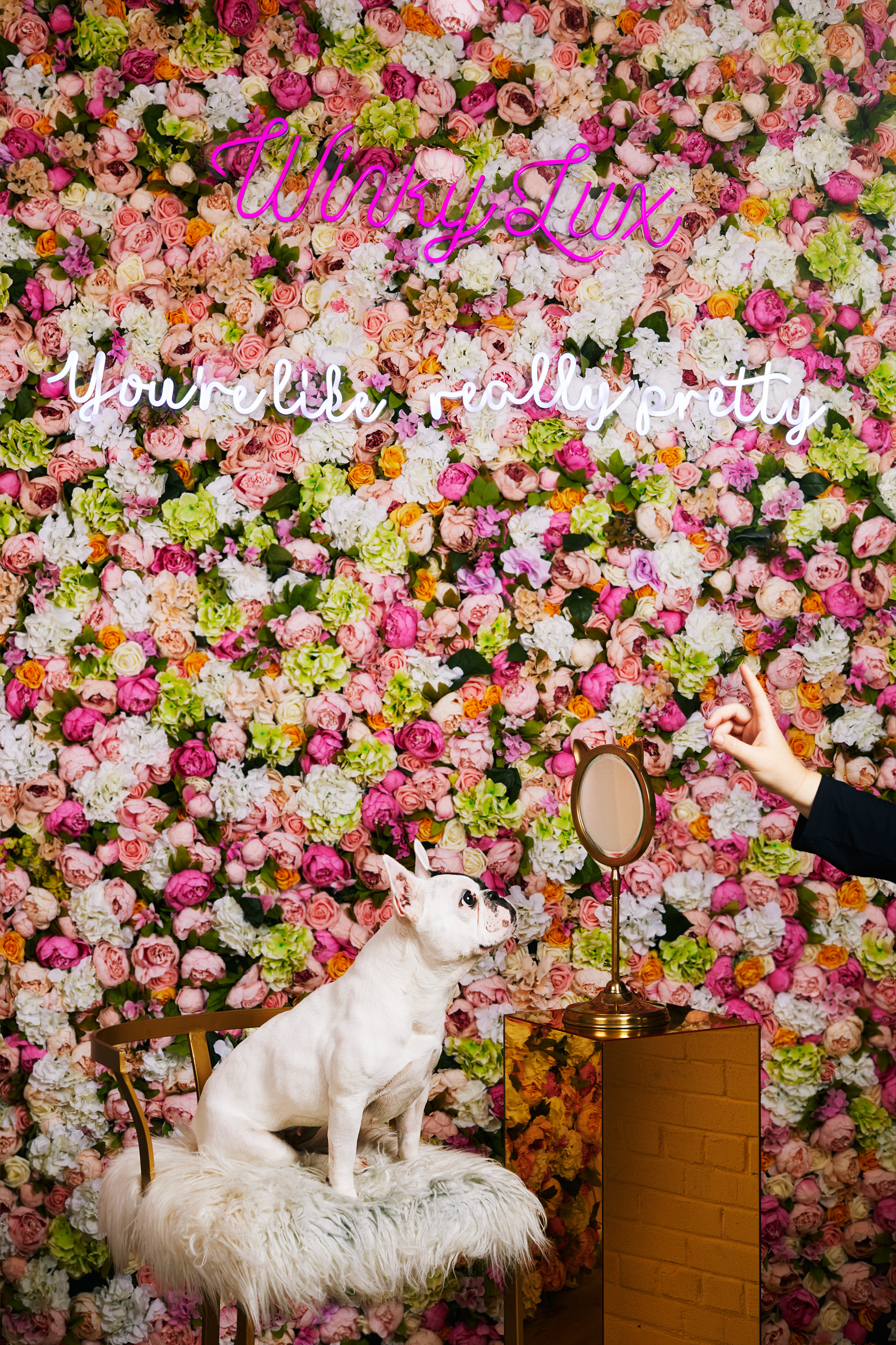 Pippy takes advantage of the social media-friendly backdrop at Winky Lux, posing under the sign, “You’re like really pretty.” (Kyoko Hamada for TIME)