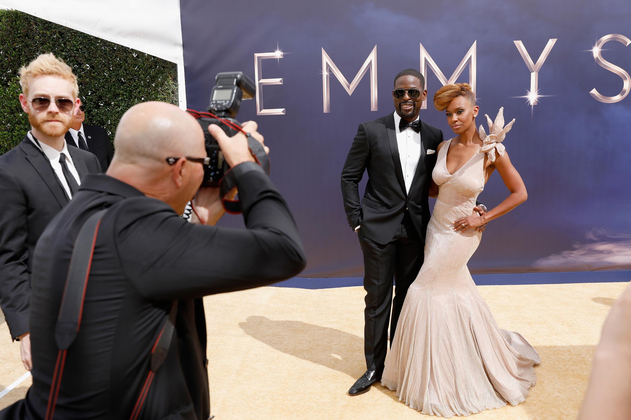 Actors Sterling K. Brown and Ryan Michelle Bathe arrives at the 70th Annual Primetime Emmy Awards on Sept. 17.