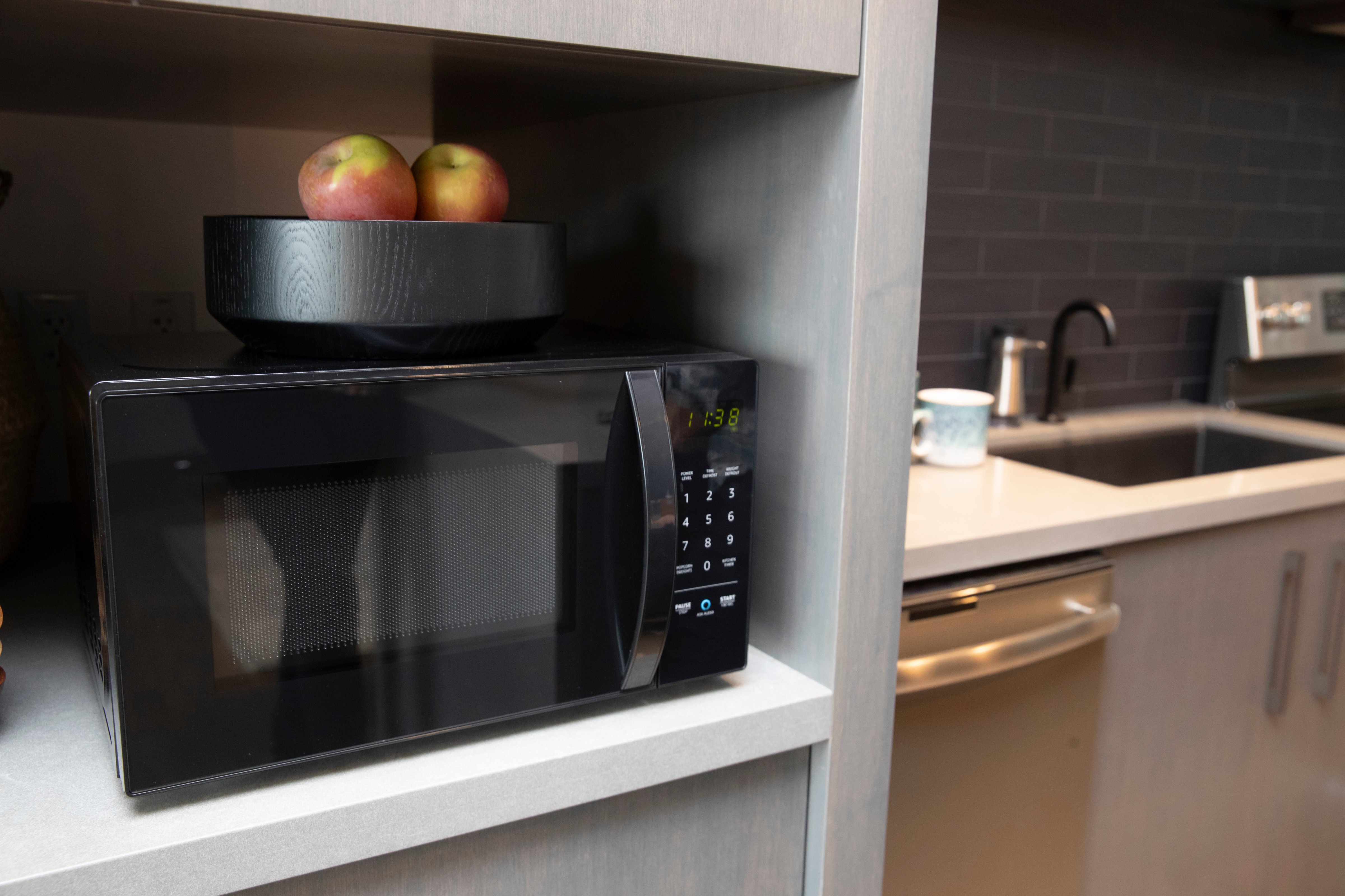 An "Amazonbasics Microwave," which can be controlled by Alexa, is pictured at  Amazon Headquarters shortly after being launched, on September 20, 2018 in Seattle Washington. (Stephen Brashear&mdash;Getty Images)