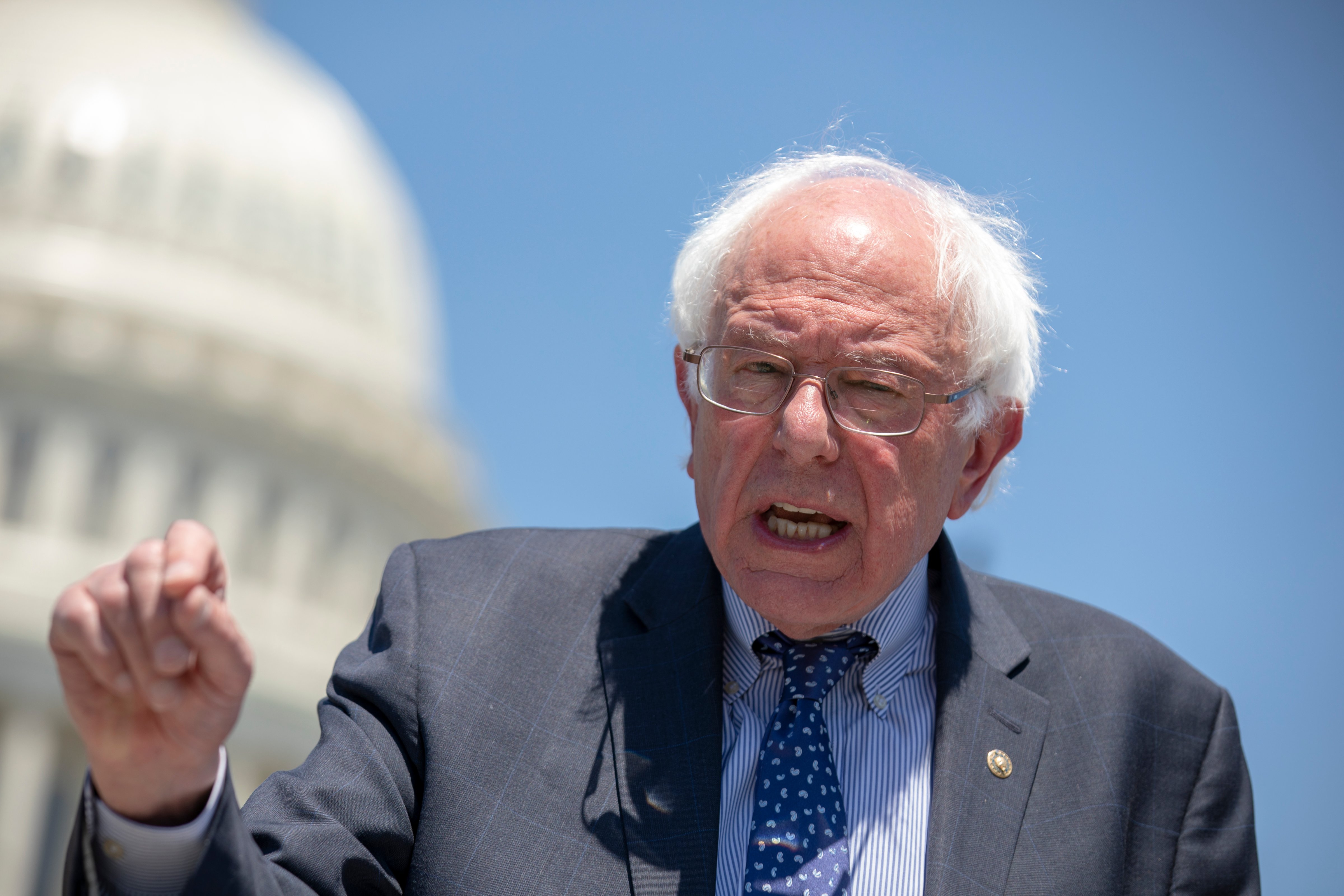 Sen. Bernie Sanders (I-VT) speaks during a news conference regarding the separation of immigrant children at the U.S. Capitol on July 10, 2018 in Washington, DC. Alex Edelman—Getty Images (Alex Edelman—Getty Images)
