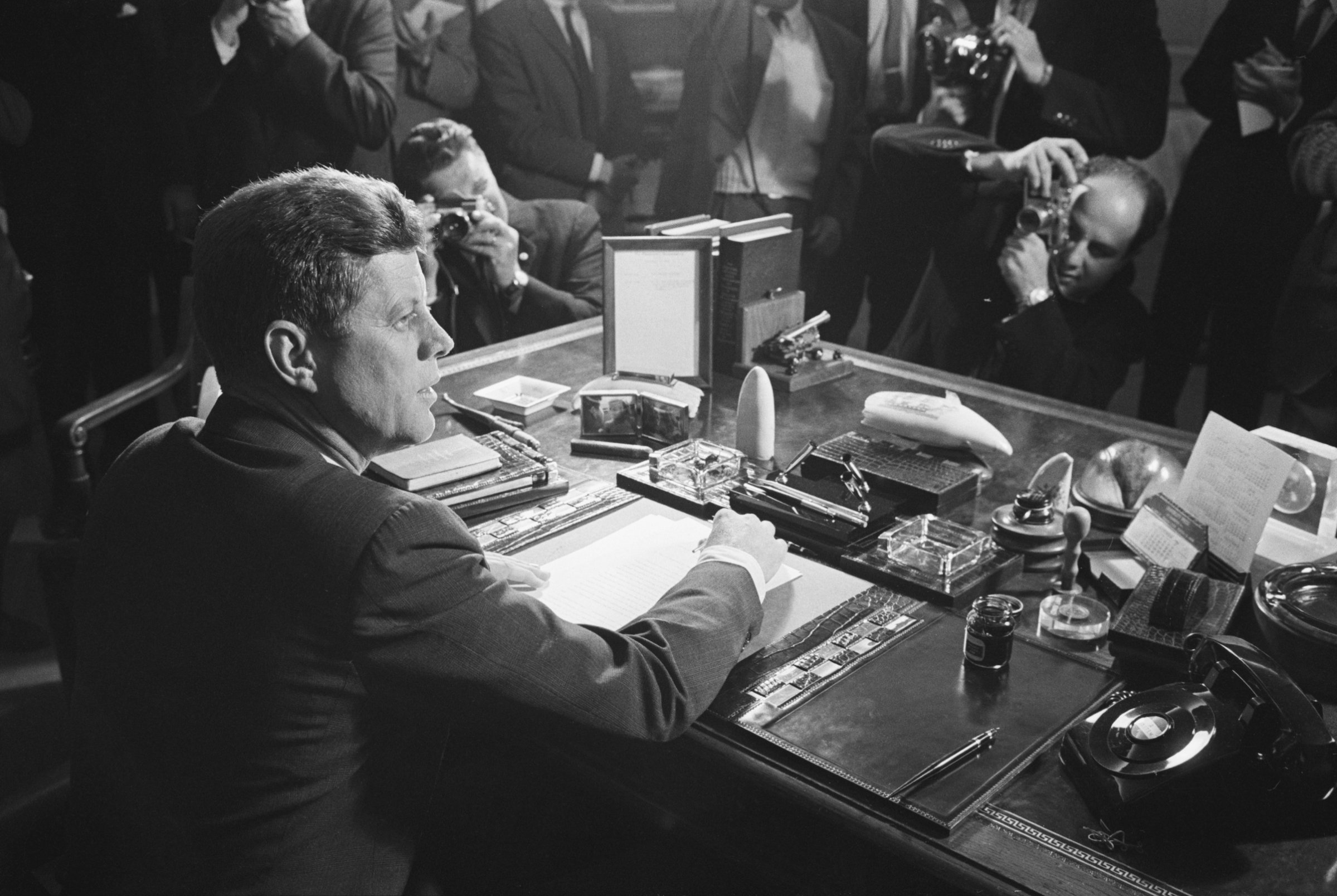 President Kennedy After Signing Arms Embargo