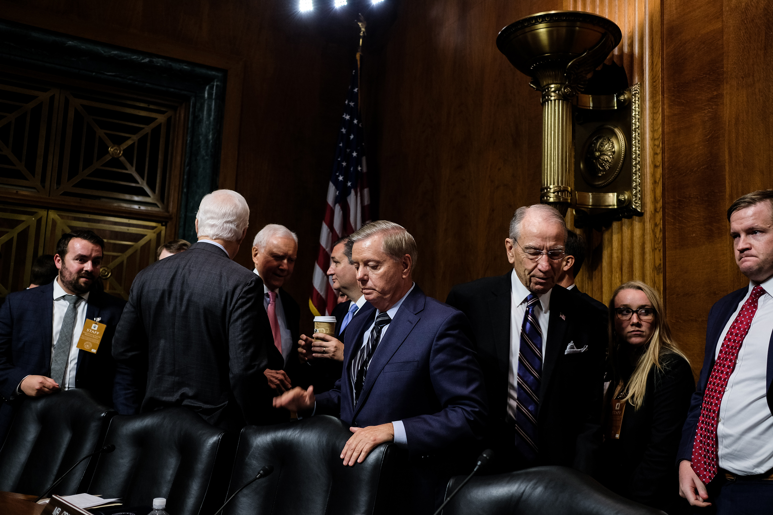 Sen. Lindsey Graham takes his seat on Sept. 27. (Gabriella Demczuk—The New York Times/Pool/AFP/Getty Images)