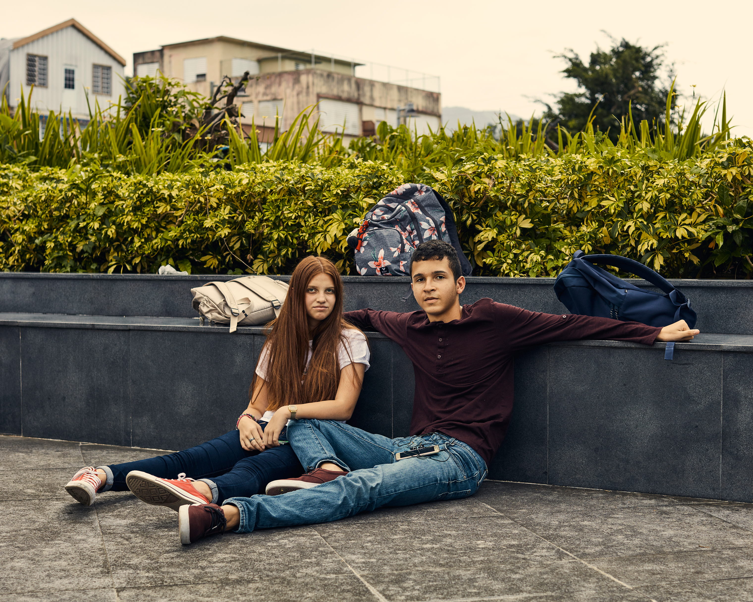 Nahielys Gonzales and Yamil Rodríguez after school in the town square of Utuado. (Christopher Gregory for TIME)