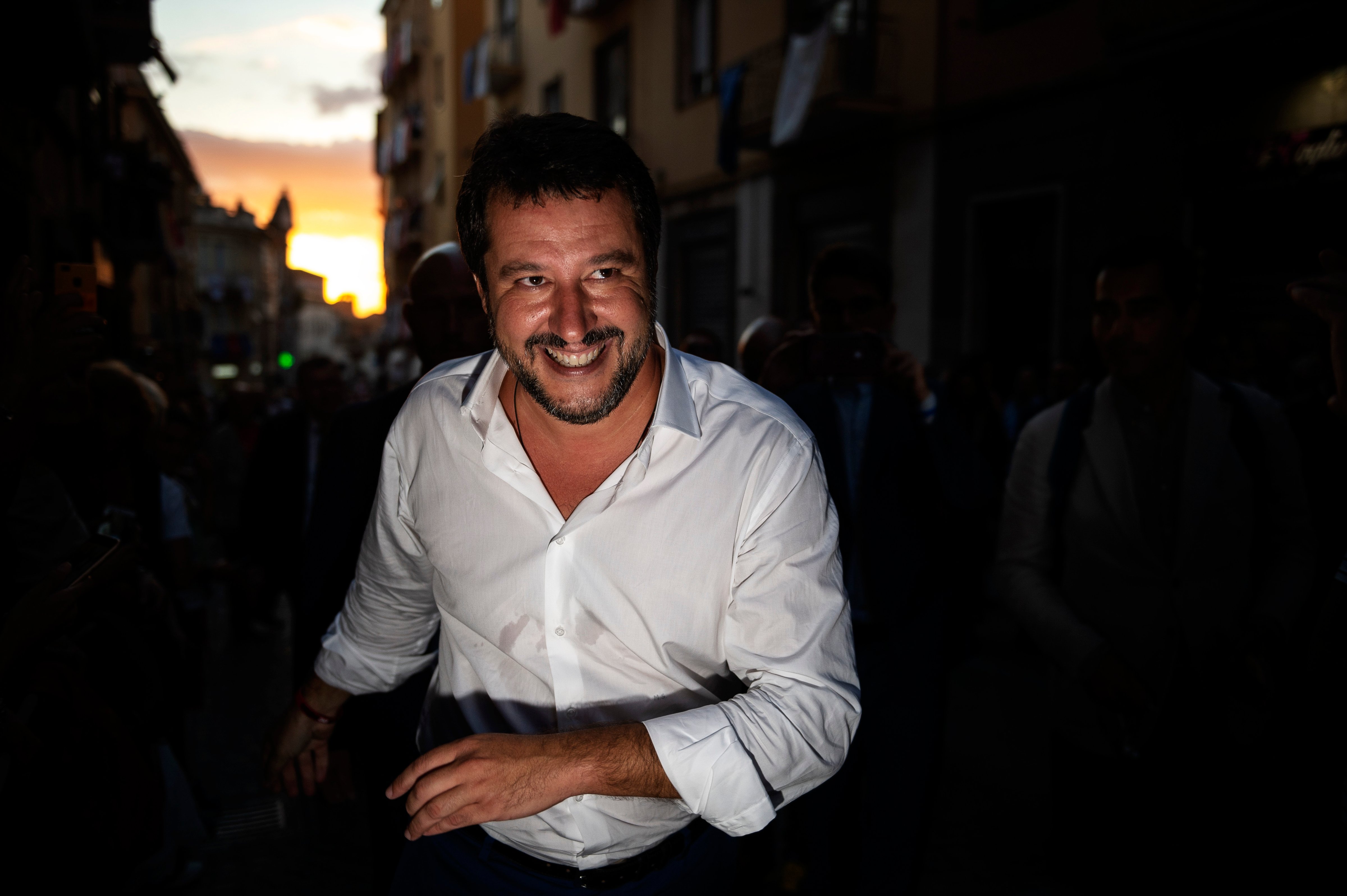 Italian deputy Prime Minister Matteo Salvini attends the celebration of the transport of Machine of Santa Rosa, an annual religious event that takes place in central Italy, on Sept. 3, 2018 in Viterbo, Italy (Antonio Masiello—Getty Images)