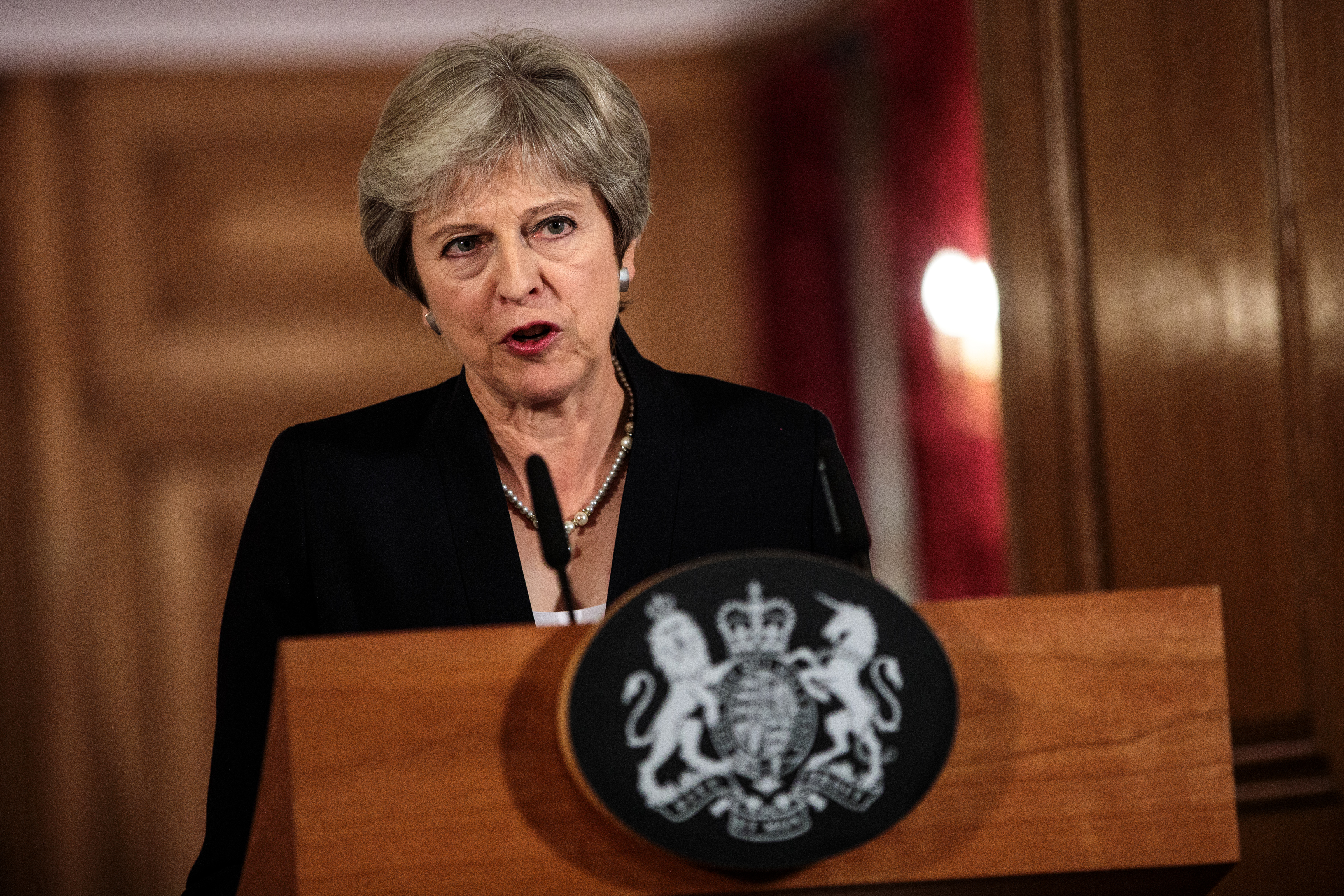 SEPT. 21: British Prime Minister Theresa May makes a statement on Brexit negotiations with the European Union at Number 10 Downing Street. May reiterated that a no-deal Brexit is better than a bad deal in a speech to the British people after the EU rejected her Chequers Plan for leaving the European Union. (Jack Taylor&mdash;Getty Images)