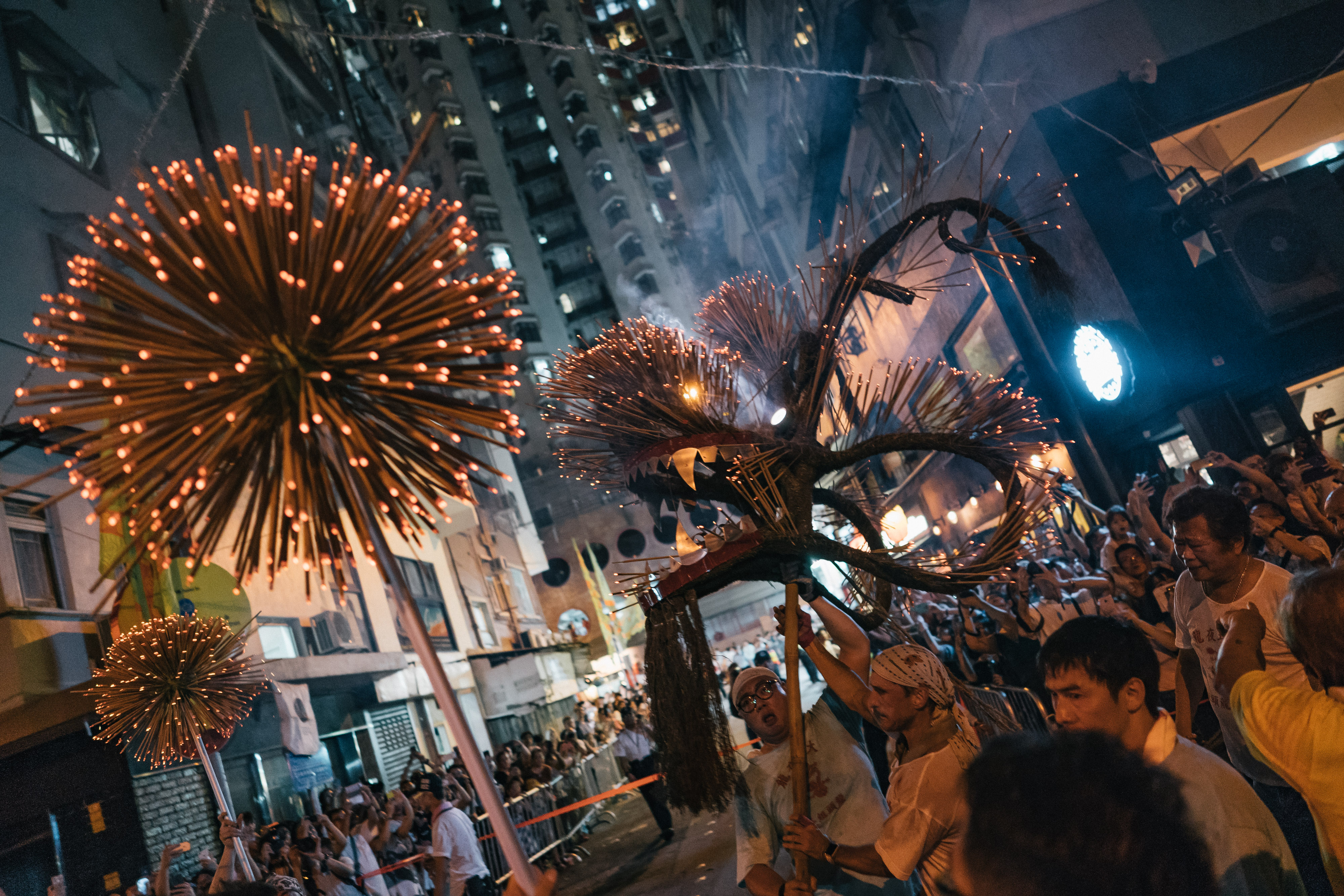 dance team performs the Fire Dragon Dance to celebrate the Mid-Autumn Festival in Hong Kong on Sept. 23, 2018. (Anthony Kwan—Hong Kong Tourism Board/Getty Images A)