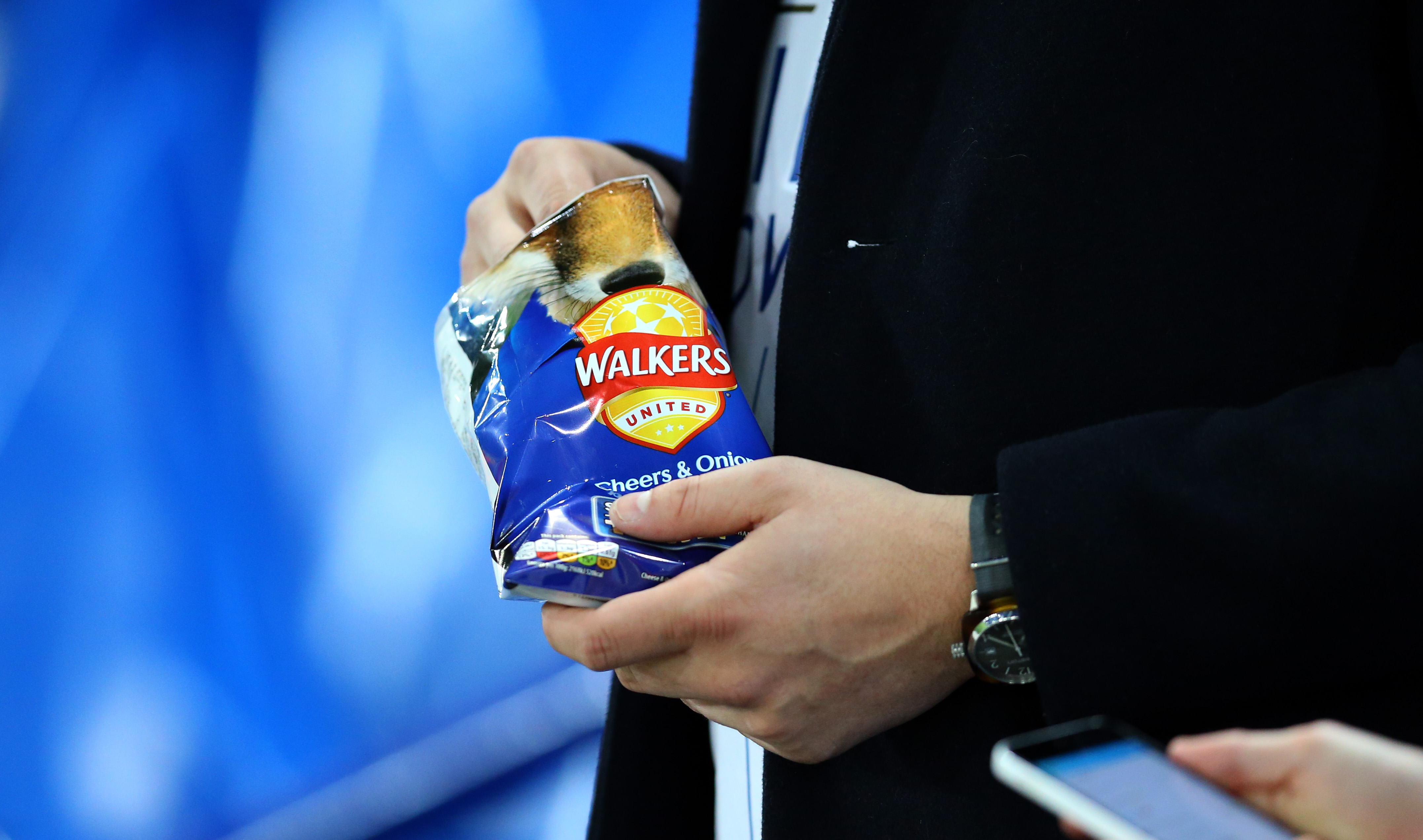 A Walkers packet of Cheers and Onion crisps during the UEFA Champions League Round of 16 second leg match between Leicester City and Sevilla FC at The King Power Stadium on March 14, 2017 in Leicester, United Kingdom. (Catherine Ivill - AMA/Getty Images)