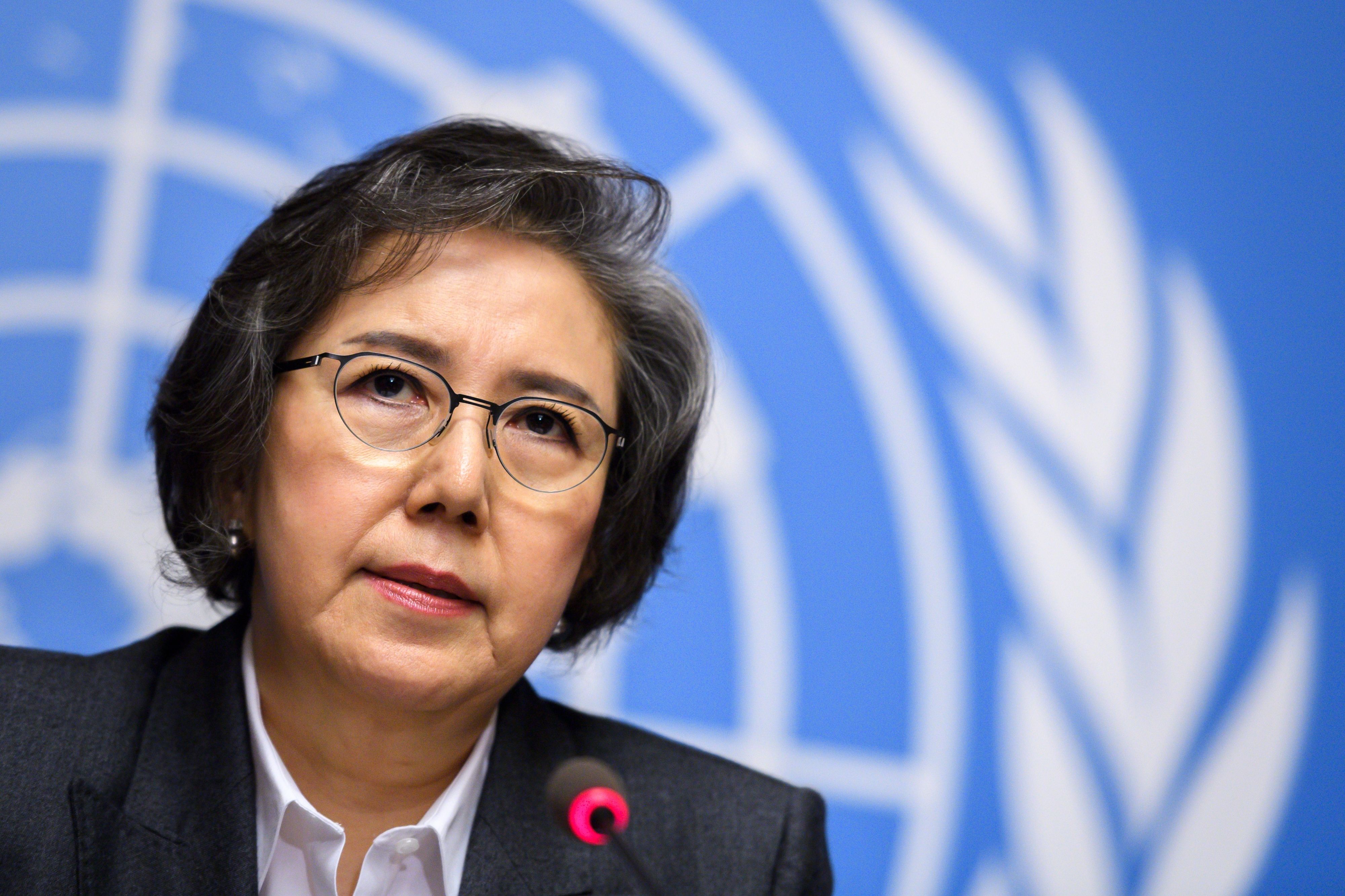 U.N. Special Rapporteur to Myanmar Yanghee Lee attends a press conference after addressing her report before the Human Rights Council in Geneva on March 12, 2018. (Fabrice Coffrini&mdash;AFP/Getty Images)
