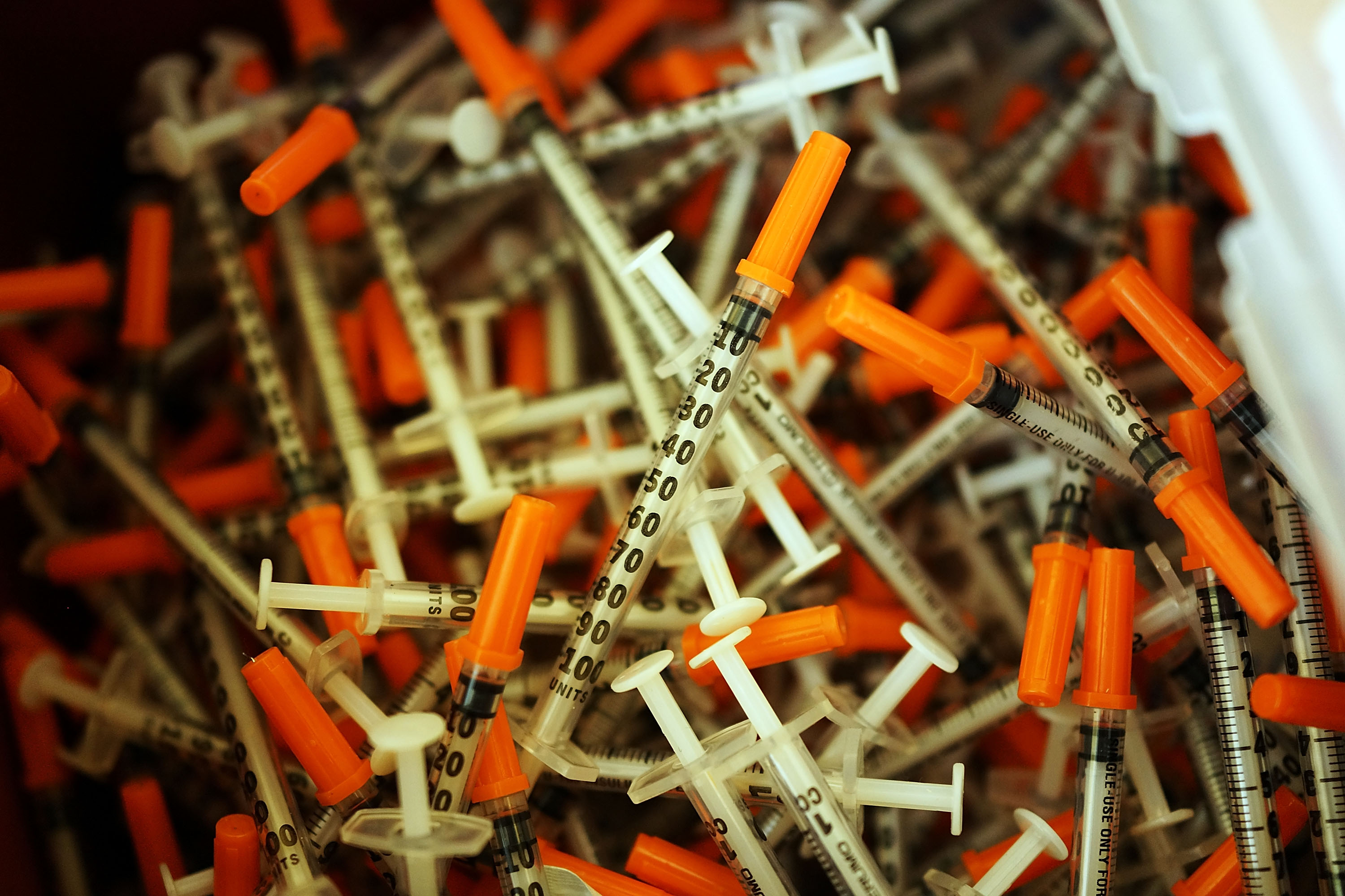 Used syringes are discarded at a needle exchange clinic in St. Johnsbury, Vermont. (Spencer Platt—Getty Images)