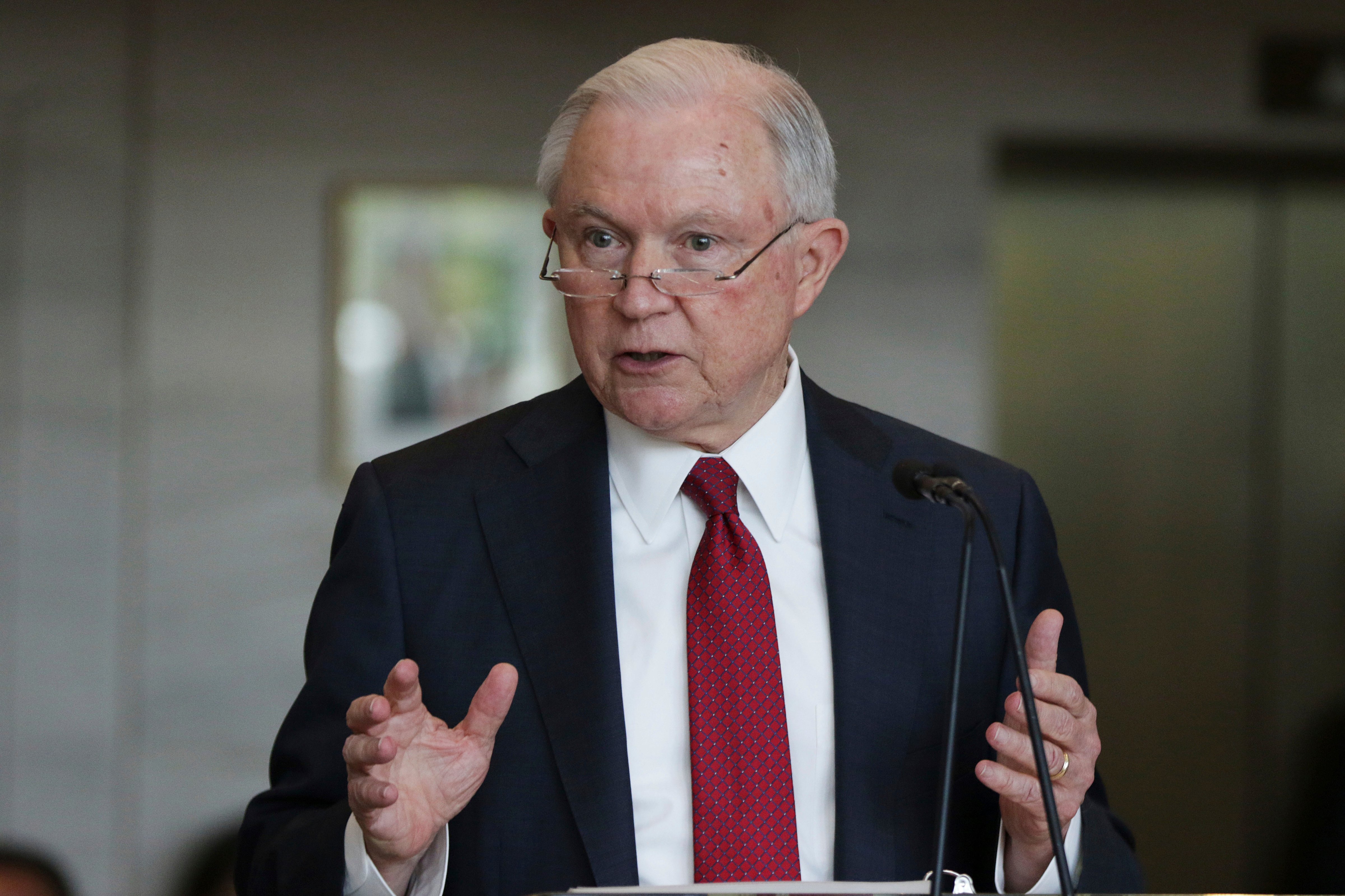 Jeff Sessions, Attorney General for the U.S. Department of Justice, speaks at the dedication for the United States Courthouse for the Southern District of Alabama in Mobile, Ala. on Sept. 7, 2018. (Dan Anderson—AP/REX/Shutterstock)