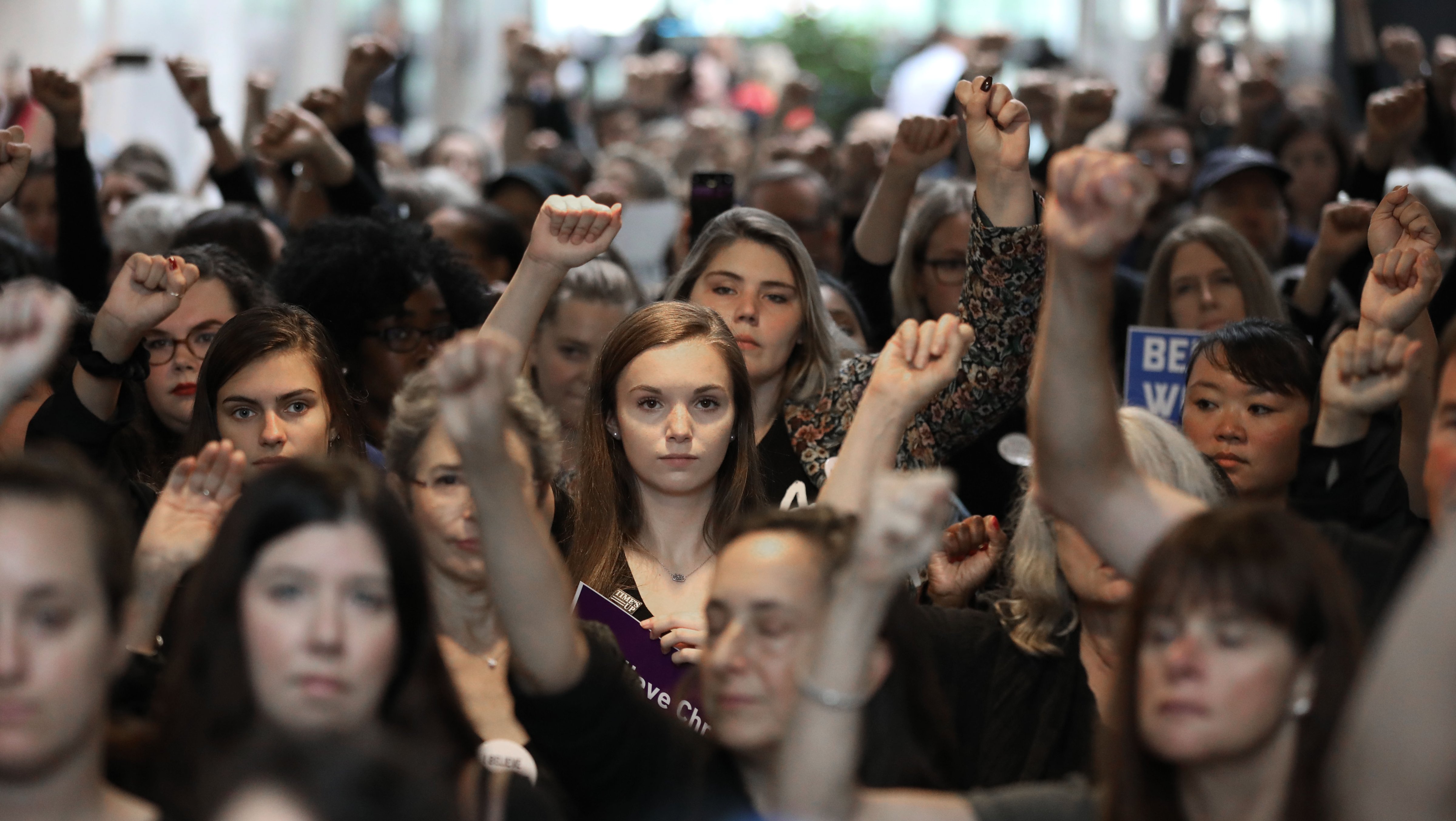 Hundreds of protesters rally in the Hart Senate Office Building while demonstrating against the confirmation of Supreme Court nominee Judge Brett Kavanaugh on Capitol Hill September 24, 2018 in Washington, DC. (Chip Somodevilla—Getty Images)