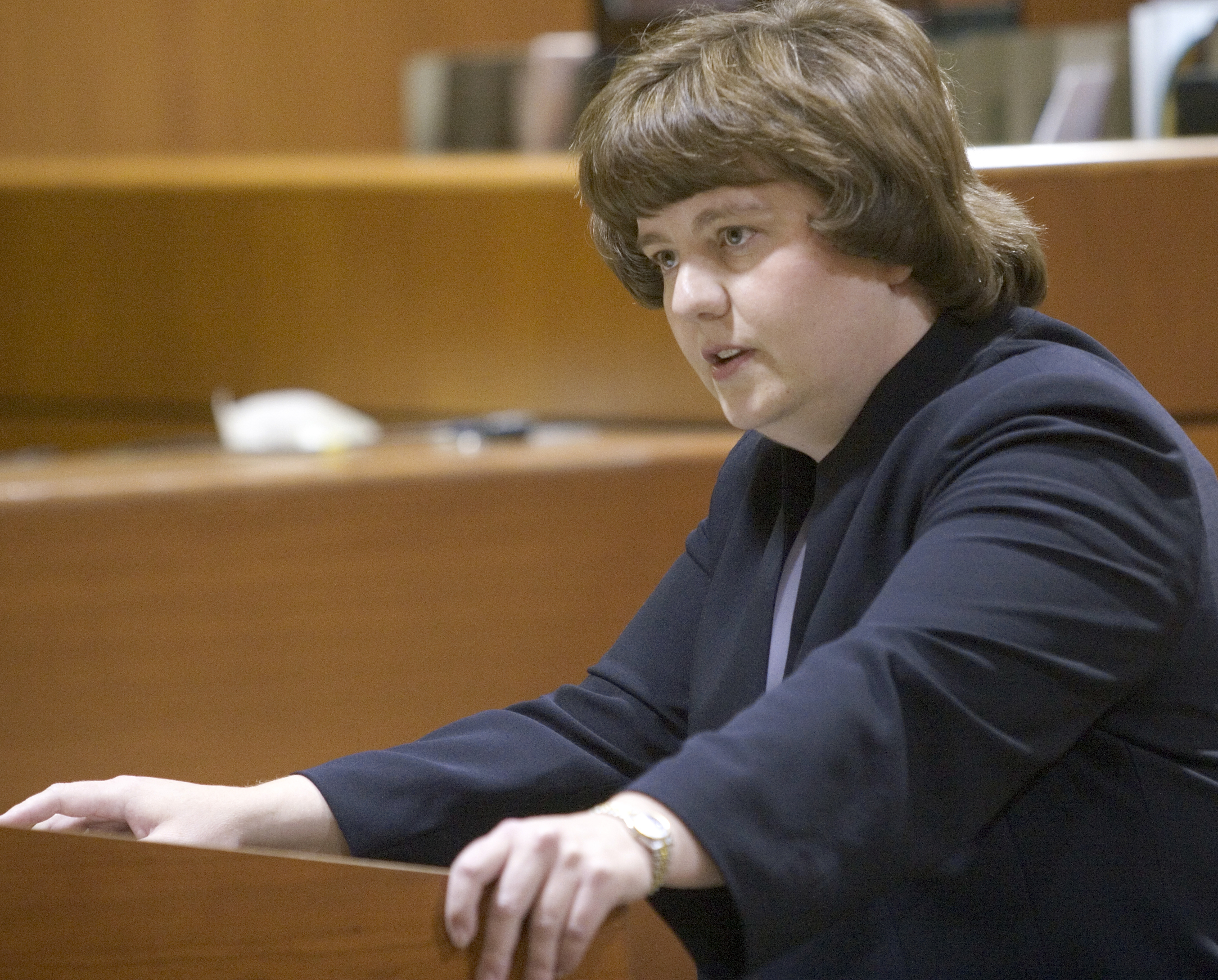 In this Oct. 27, 2004 photo, Rachel Mitchell makes an opening statement in the trial of Karl LeClaire at court in Mesa, Ariz. Senate Republicans are bringing Mitchell to handle questioning about allegations of sexual assault against Supreme Court nominee Brett Kavanaugh on Thursday, Sept. 27, 2018. (Jack Kurtz&mdash;AP)