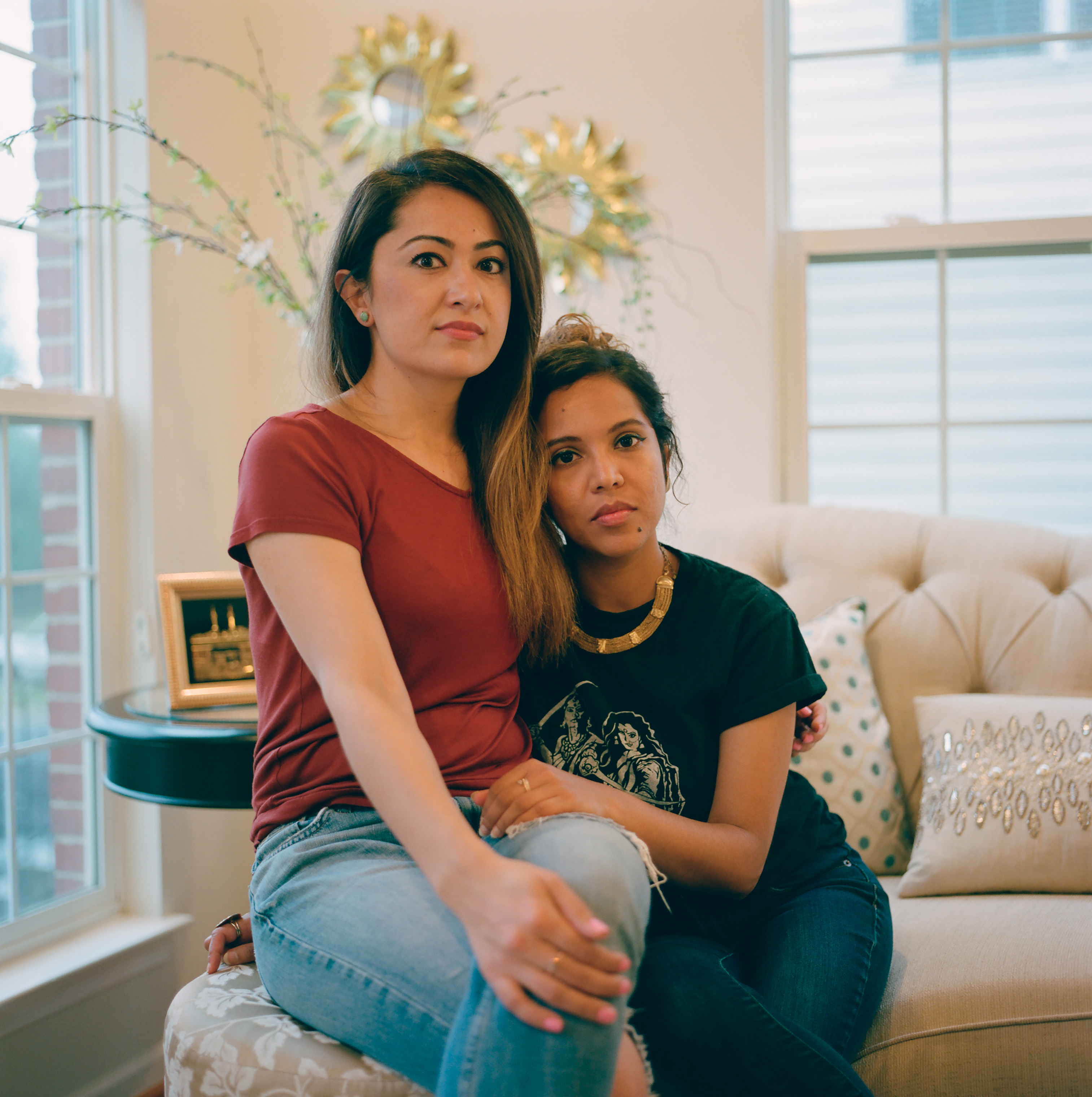 “We’re creating sisterhood and a soulful space where we can be vulnerable with each other, where we can express our emotions and be honest about how we’re feeling,” says Nafisa Isa (right), with Freshta Mohammad at their July halaqa gathering. (Miranda Barnes for TIME)