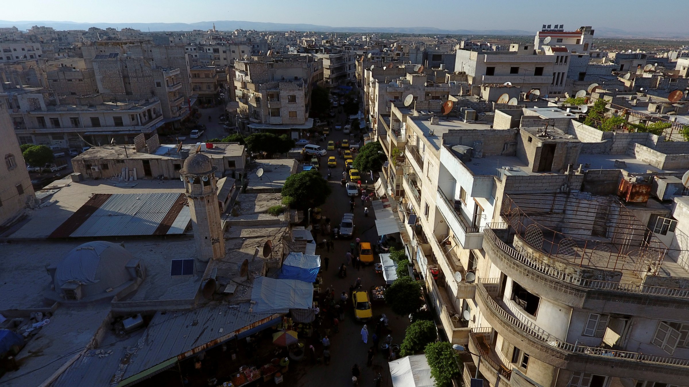 FILE PHOTO:A general view taken with a drone shows part of the rebel-held Idlib city