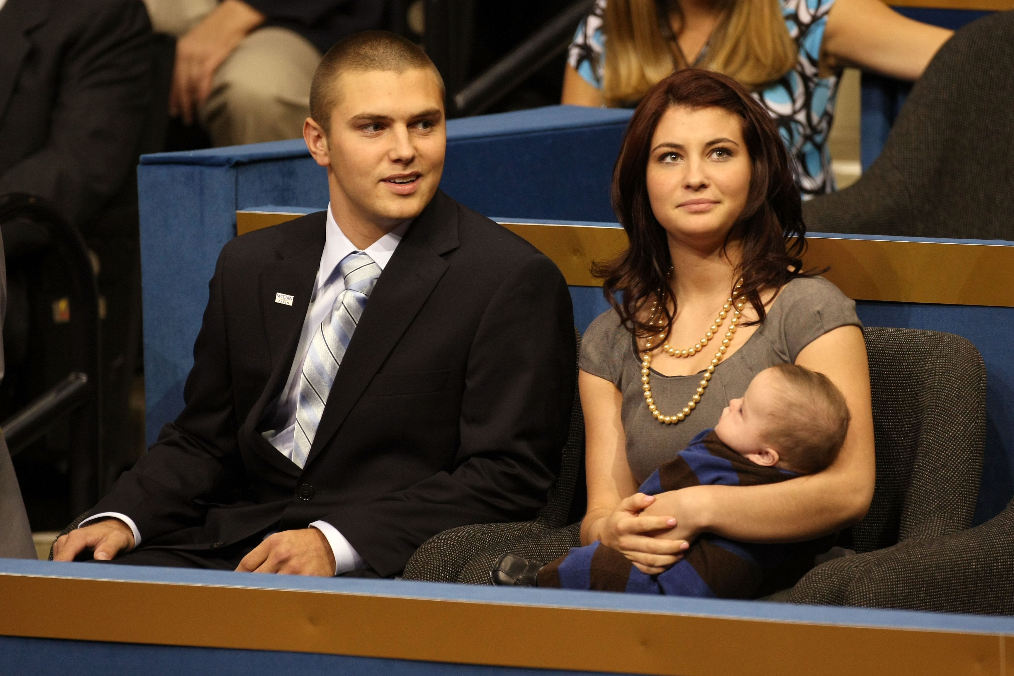 Track Palin sits with Willow Palin holding Trig Palin at the Republican National Convention (RNC) on September 3, 2008 in St. Paul, Minnesota. (Getty Images)