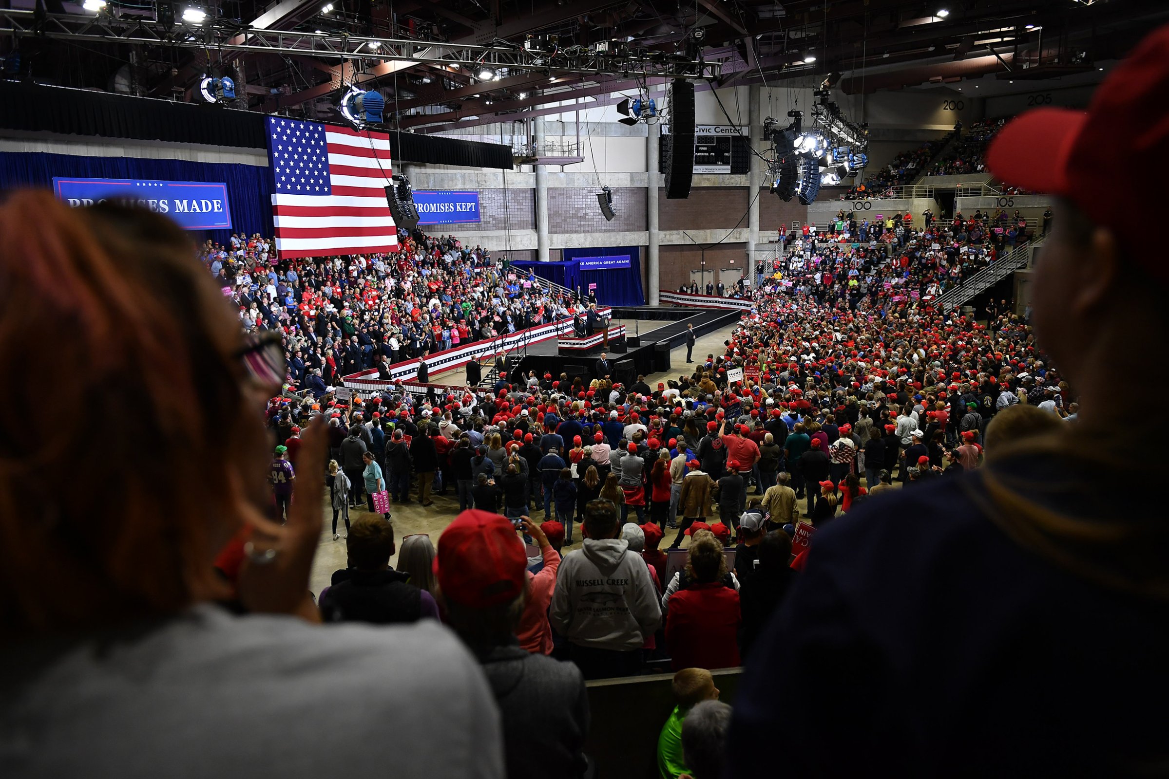 President Donald Trump speaks at a rally in the Mayo Civic Center in Rochester, Minn. on Oct. 4, 2018.