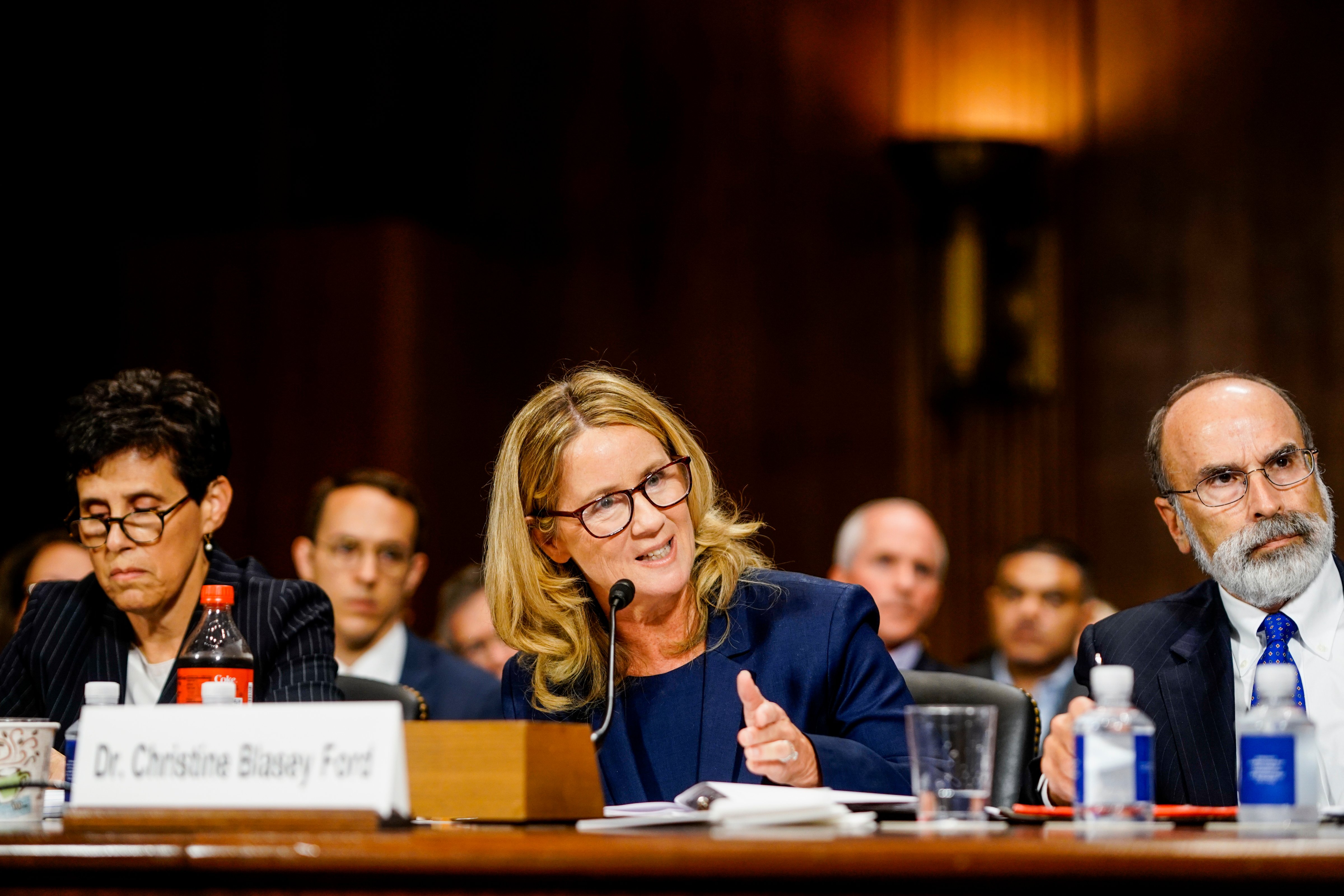 Christine Blasey Ford speaks before the Senate Judiciary Committee hearing  in the Dirksen Senate Office Building on Capitol Hill September 27, 2018 in Washington, DC. (Pool—Getty Images)