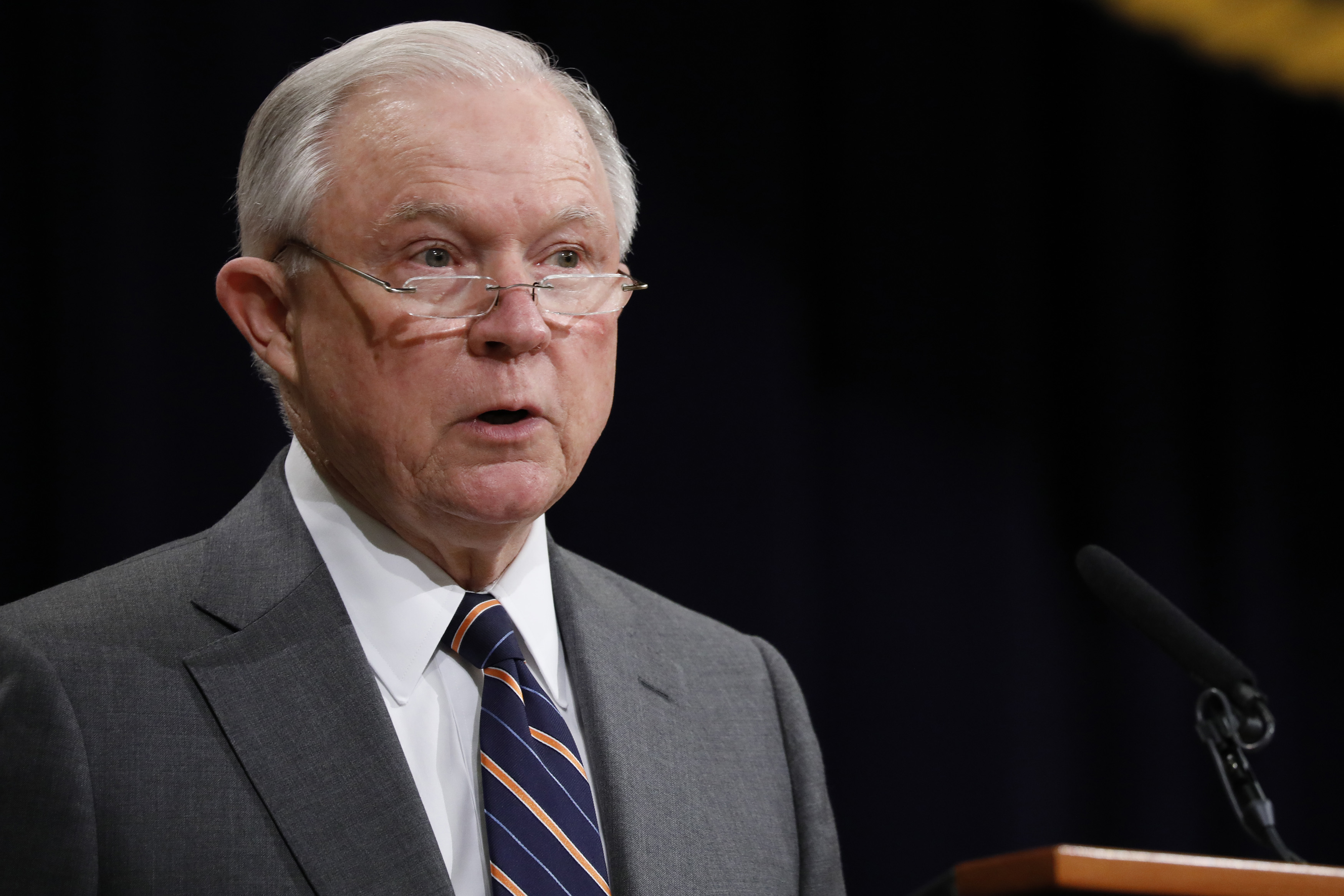 Attorney General Jeff Sessions speaks at the Justice Department in Washington, D.C. on Sept. 17, 2018. (Aaron P. Bernstein—Getty Images)