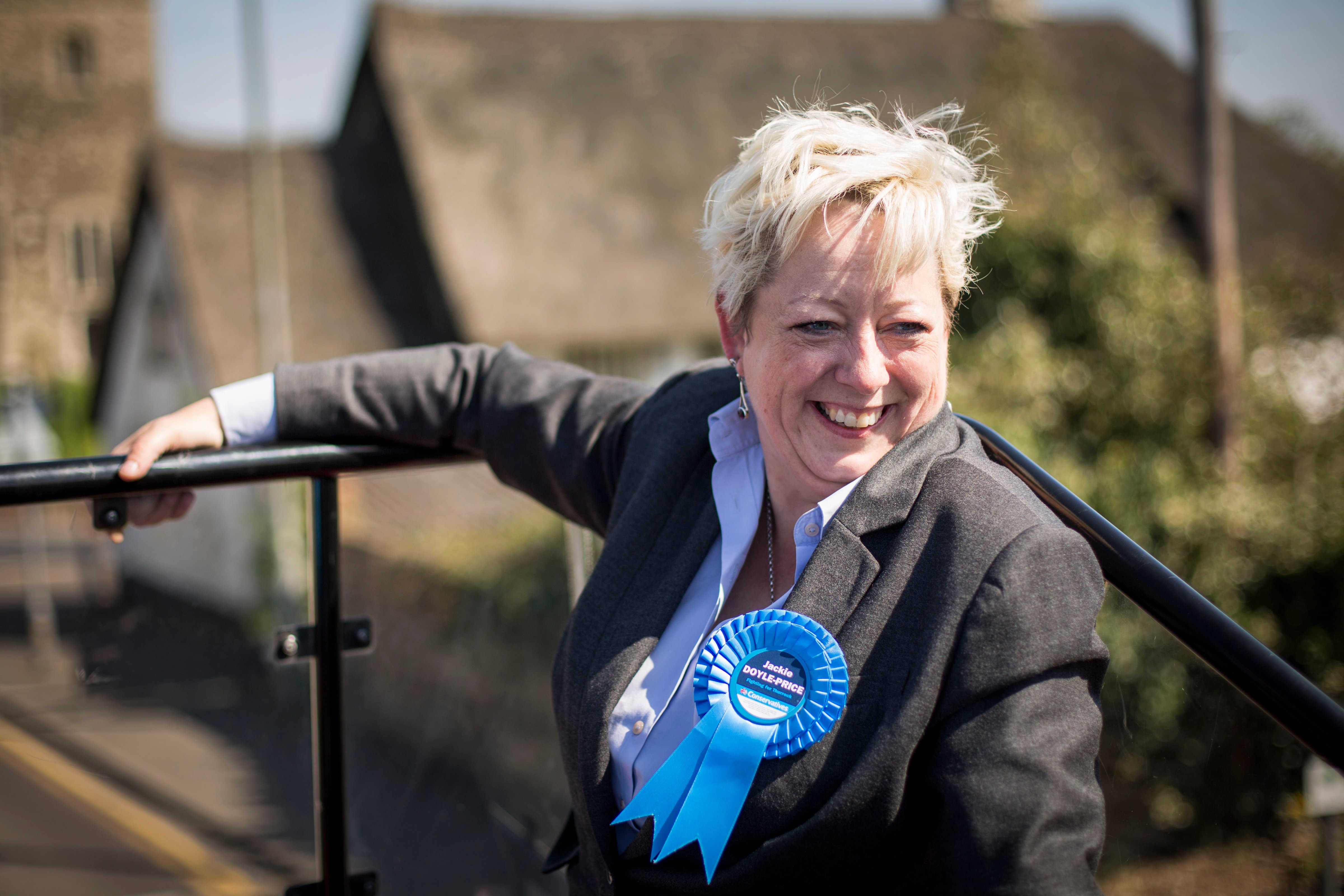Jackie Doyle-Price, incumbent Conservative Member of Parliament (MP) for Thurrock, travels around her constituency in Thurrock, England on April 21, 2015. (Rob Stothard—Getty Images)