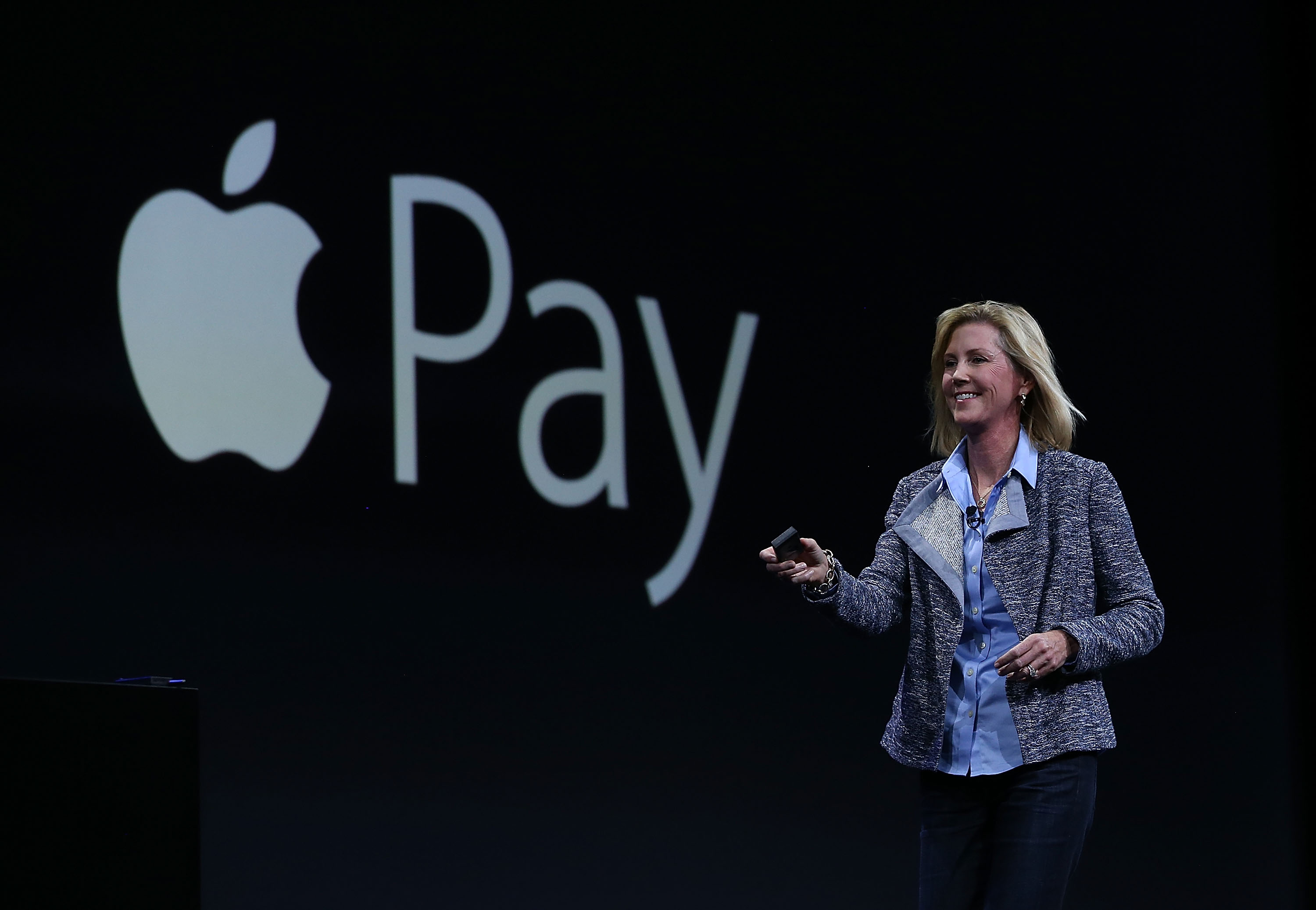 SAN FRANCISCO, CA - JUNE 08:  Apple Vice President of Worldwide Online Stores, Jennifer Bailey, speaks about Apple Pay during Apple WWDC on June 8, 2015 in San Francisco, California. Apple annouced a new OS X, El Capitan, and iOS 9 during the keynote at the annual developers conference that runs through June 12.  (Photo by Justin Sullivan/Getty Images) (Justin Sullivan&mdash;Getty Images)