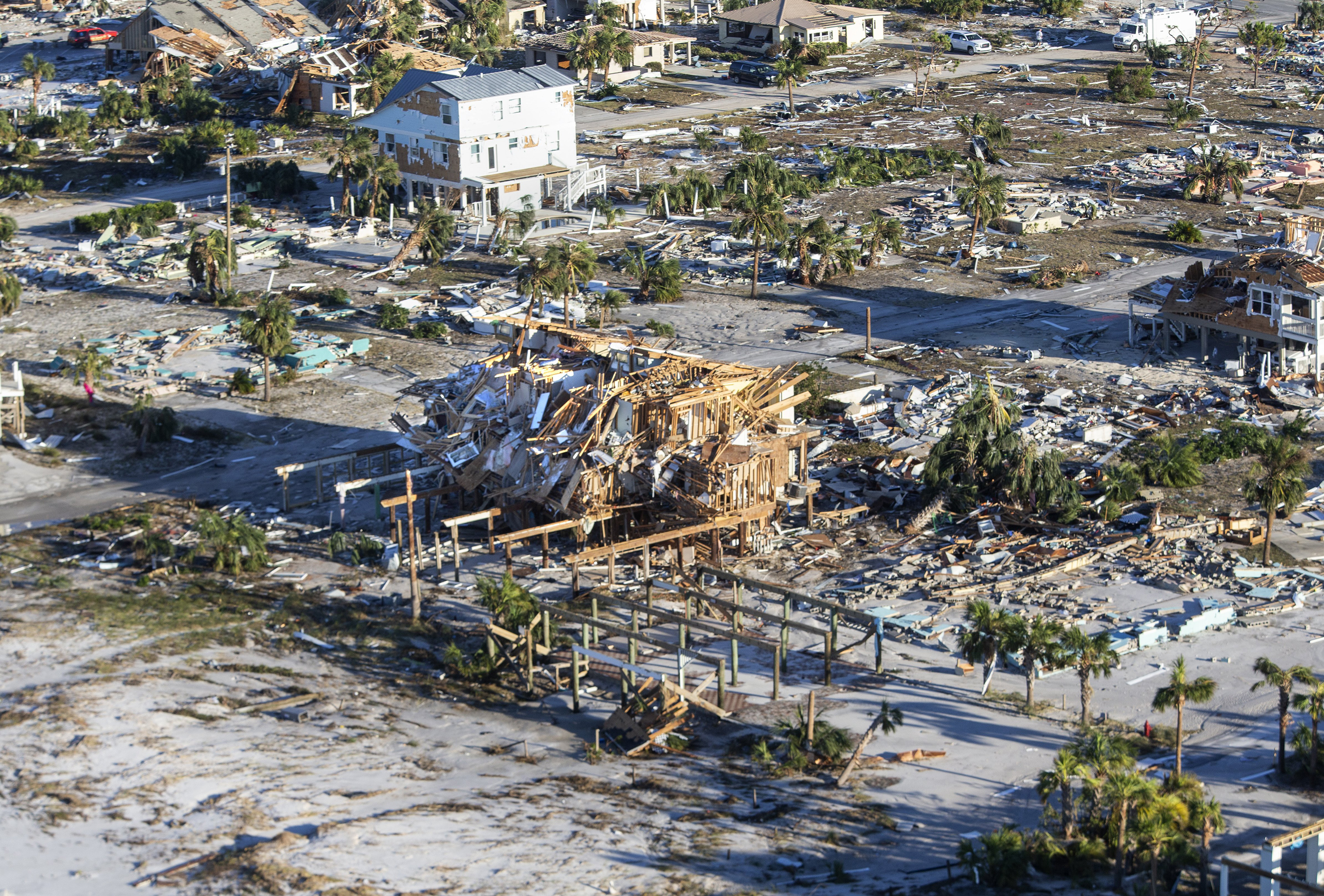 Homes and businesses along U.S. 98 are left in devastation by Hurricane Michael on Oct. 12, 2018 in Mexico Beach, Fla. (Mark Wallheiser—Getty Images)