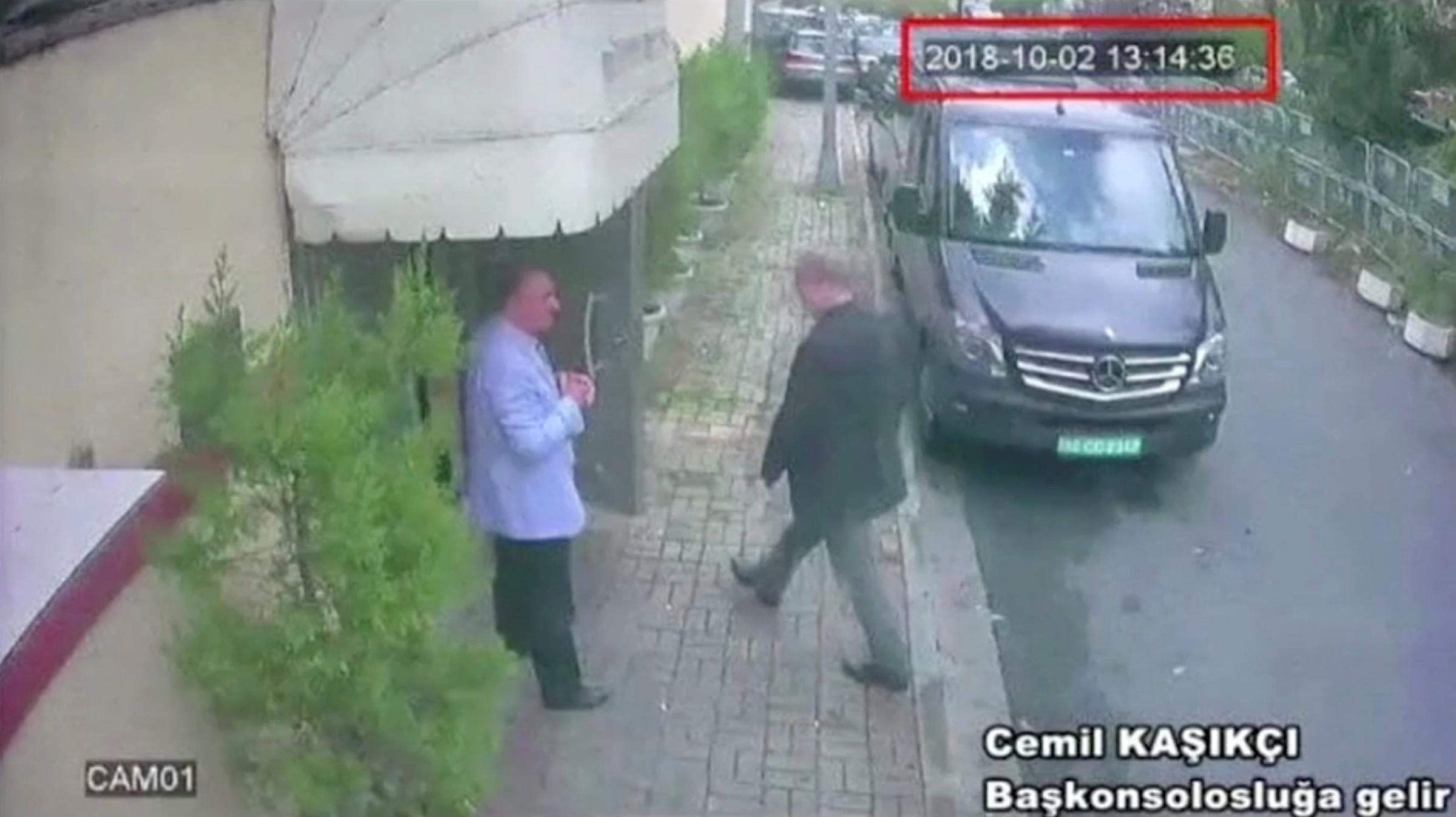 CCTV footage from Oct. 2 shows a Saudi jet at Istanbul’s Ataturk airport, suspects at the airport and Khashoggi entering the Saudi consulate that day