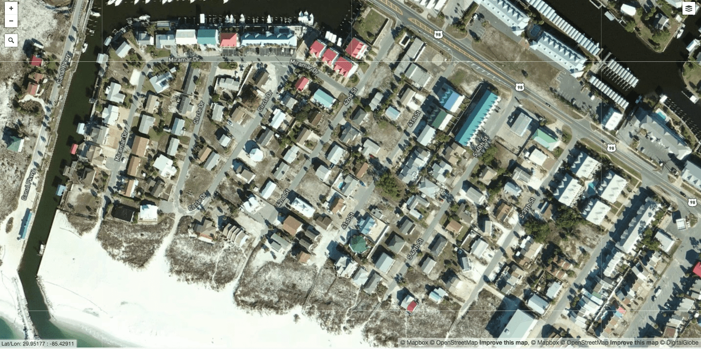 Before: Mexico Beach, Fla.- The coastal community of Mexico Beach. (Photo Courtesy of The National Oceanic and Atmospheric Administration.)