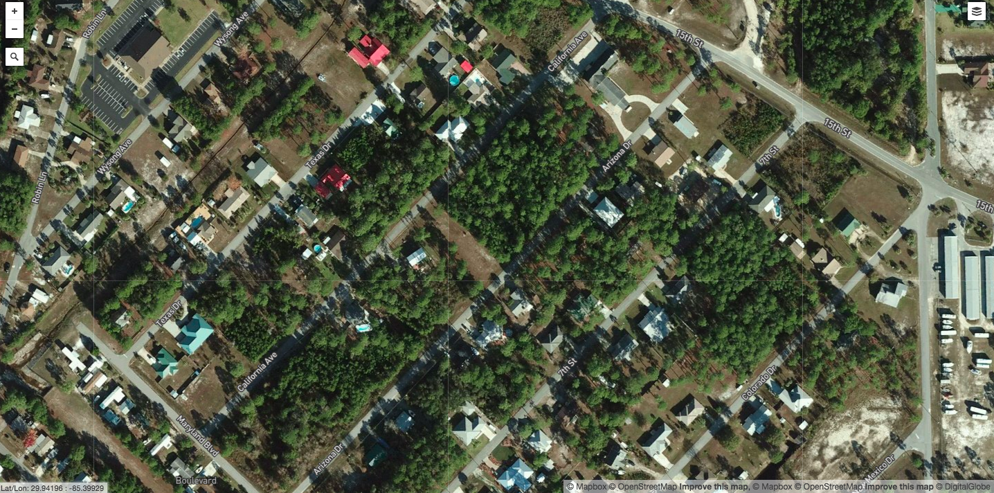 Before: Mexico Beach, Fla.- Residential neighborhoods are lined with trees. (Photo Courtesy of The National Oceanic and Atmospheric Administration.)