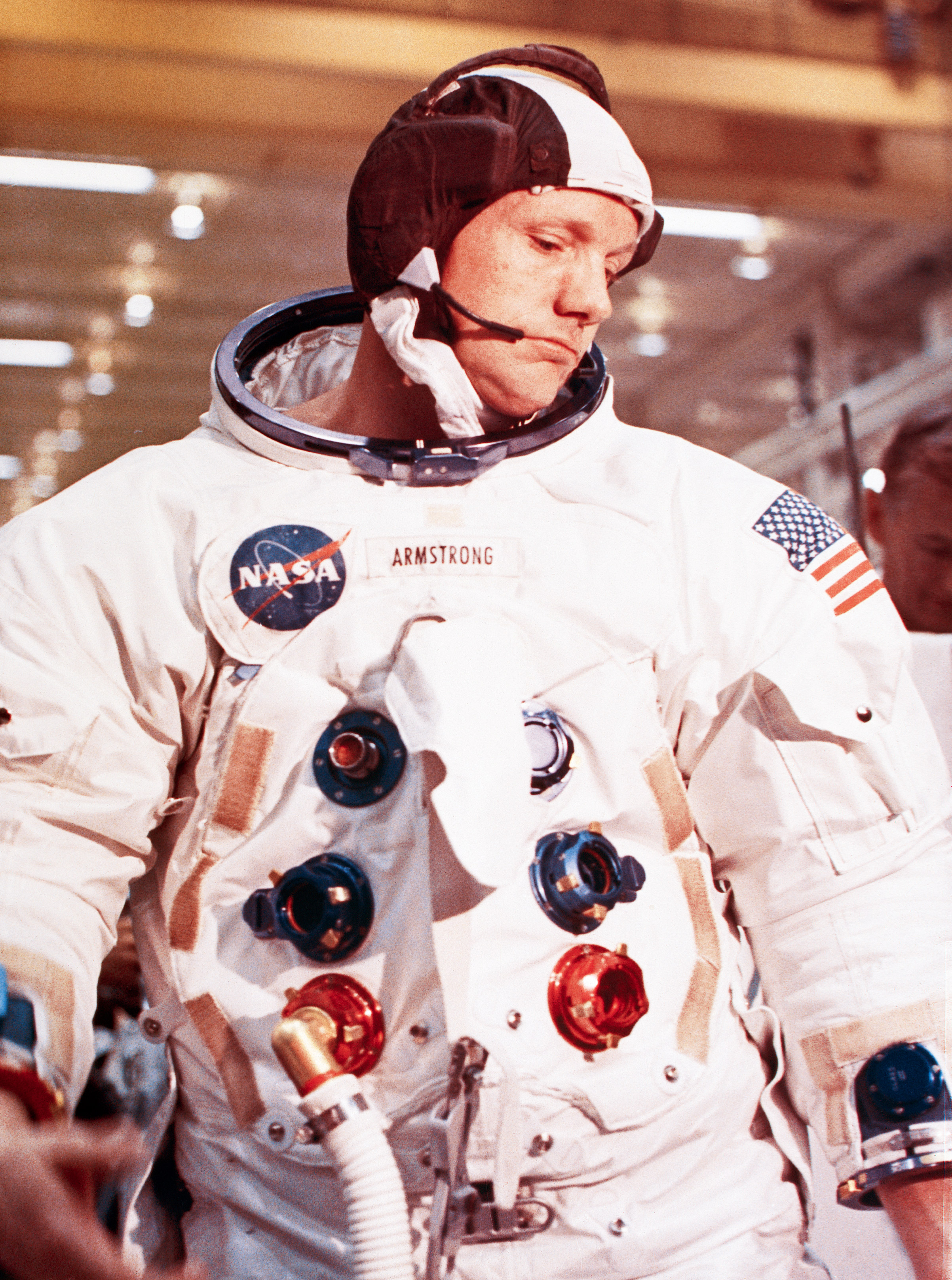 Apollo 11 mission commander Neil Armstrong puts on and checks out each element of his spacesuit before lift-off in July of 1969. (CORBIS/Corbis—Getty Images)