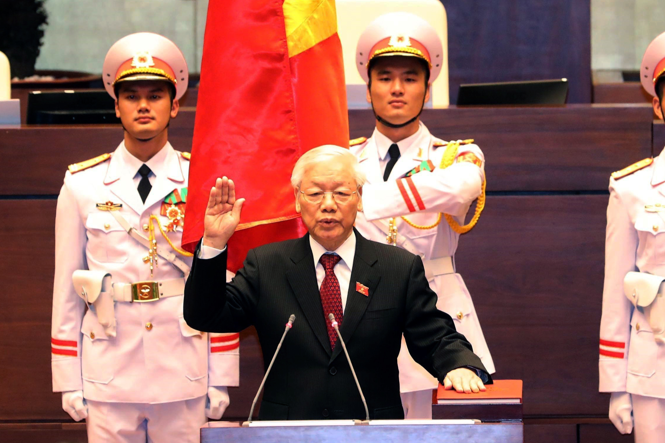 Vietnam communist party chief Nguyen Phu Trong takes oath as country's president at the National Assembly hall in Hanoi on October 23, 2018. (AFP/Getty Images)