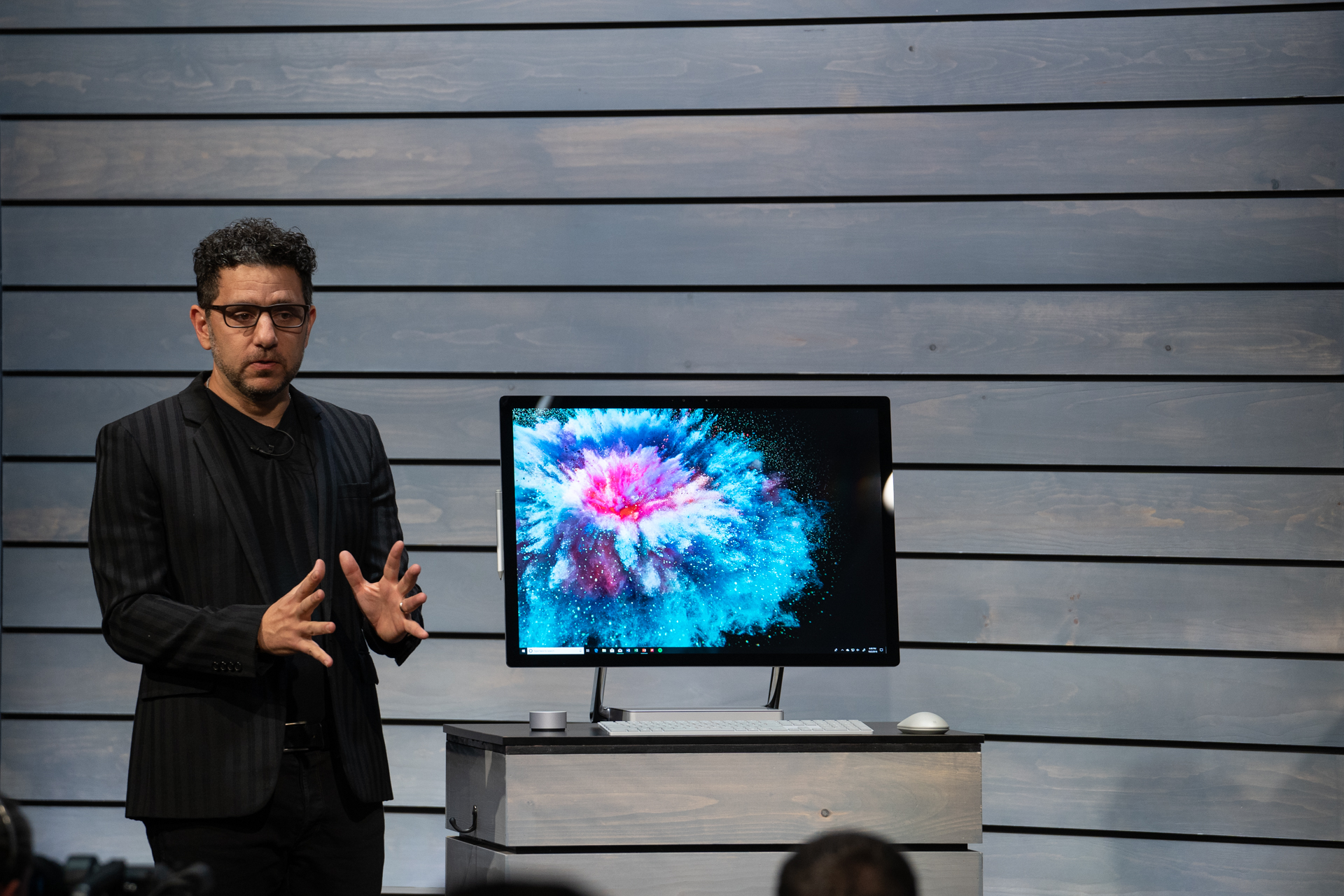 Microsoft Chief Product Officer Panos Panay revealing the Surface Studio 2 PC. (Microsoft)