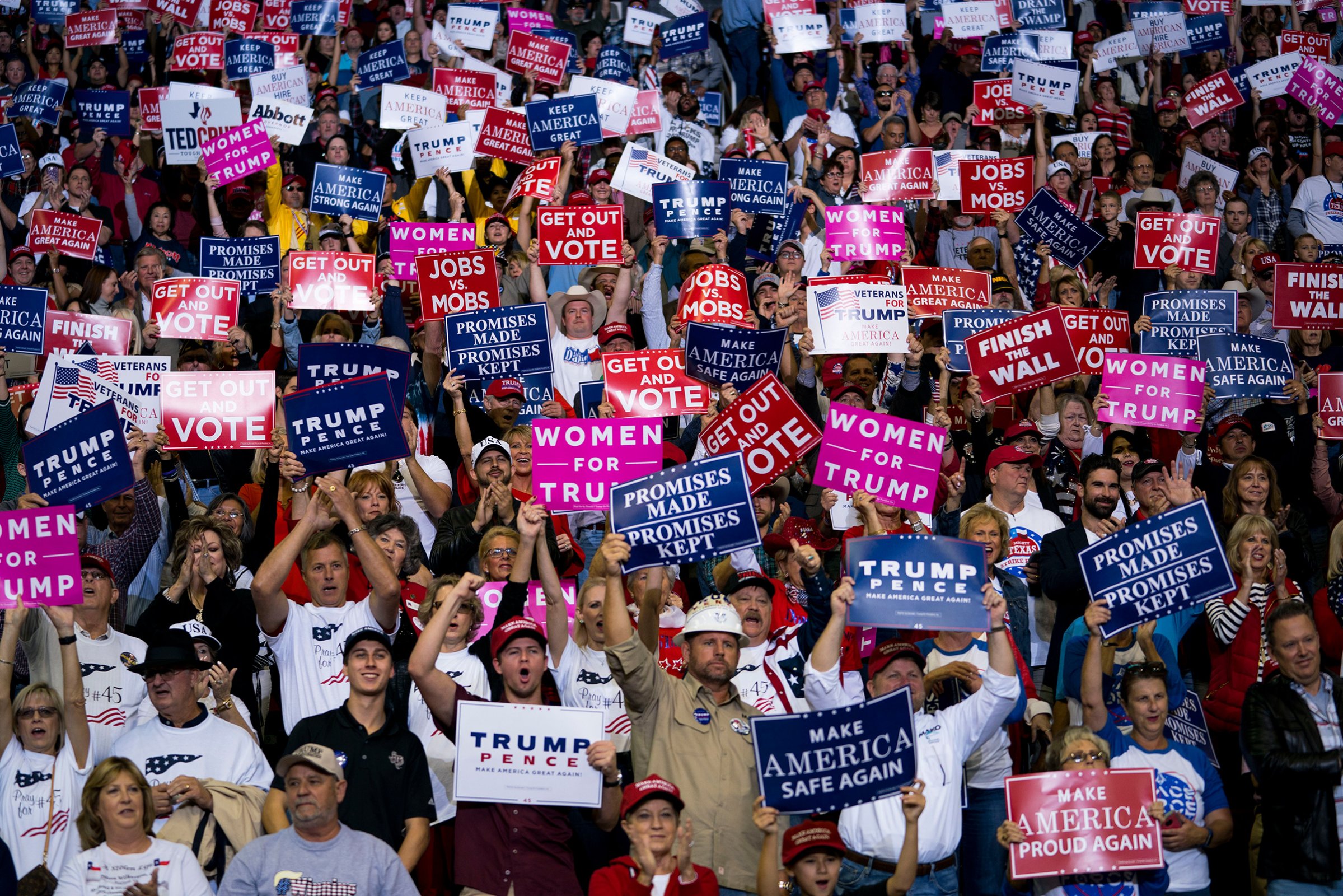 Supporters of President Donald Trump during a campaign rally for Sen. Ted Cruz in Houston, Oct. 22, 2018.