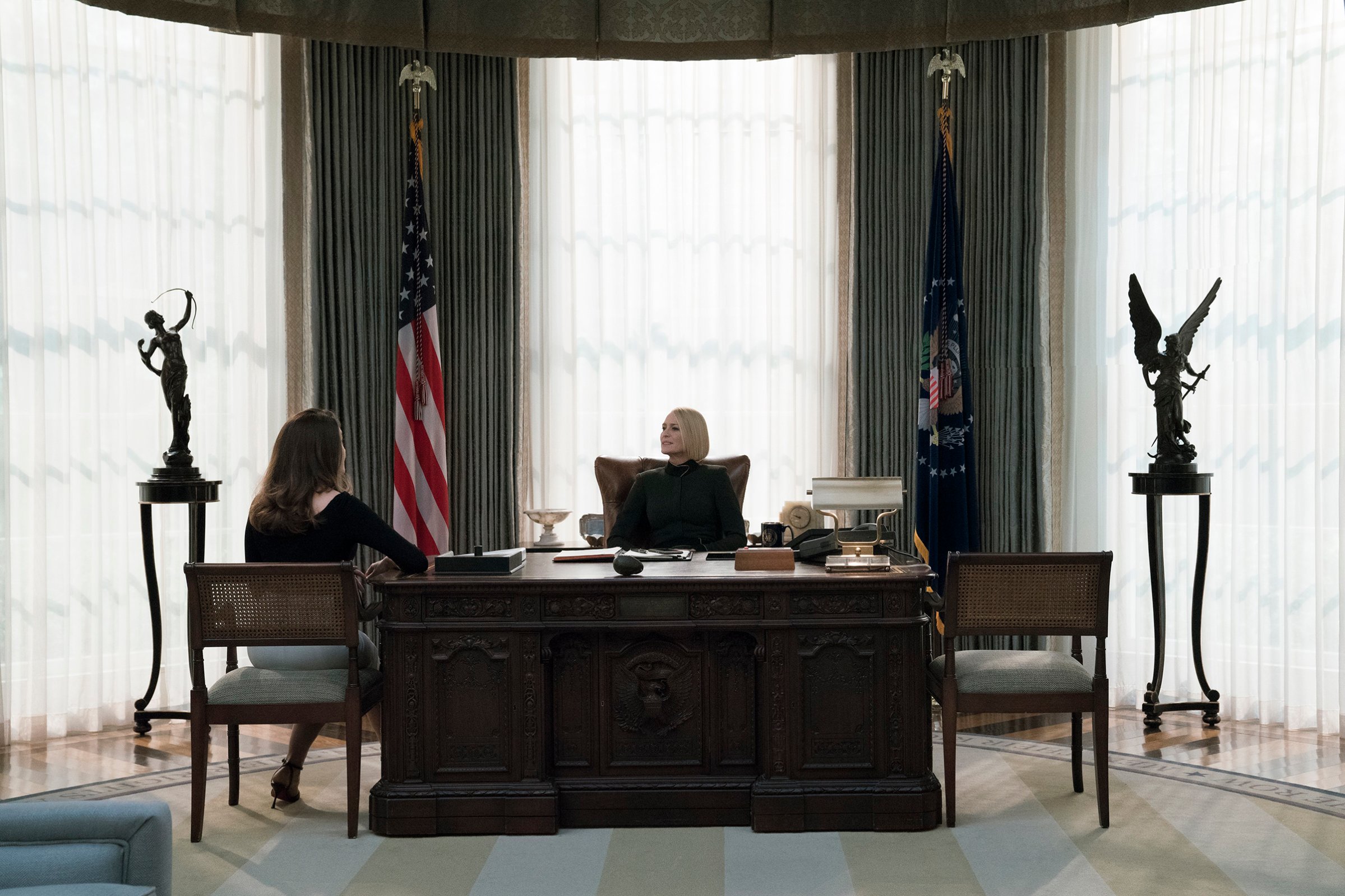 Robin Wright’s Claire Underwood assumes the presidency on House of Cards but still has to live in her husband’s shadow