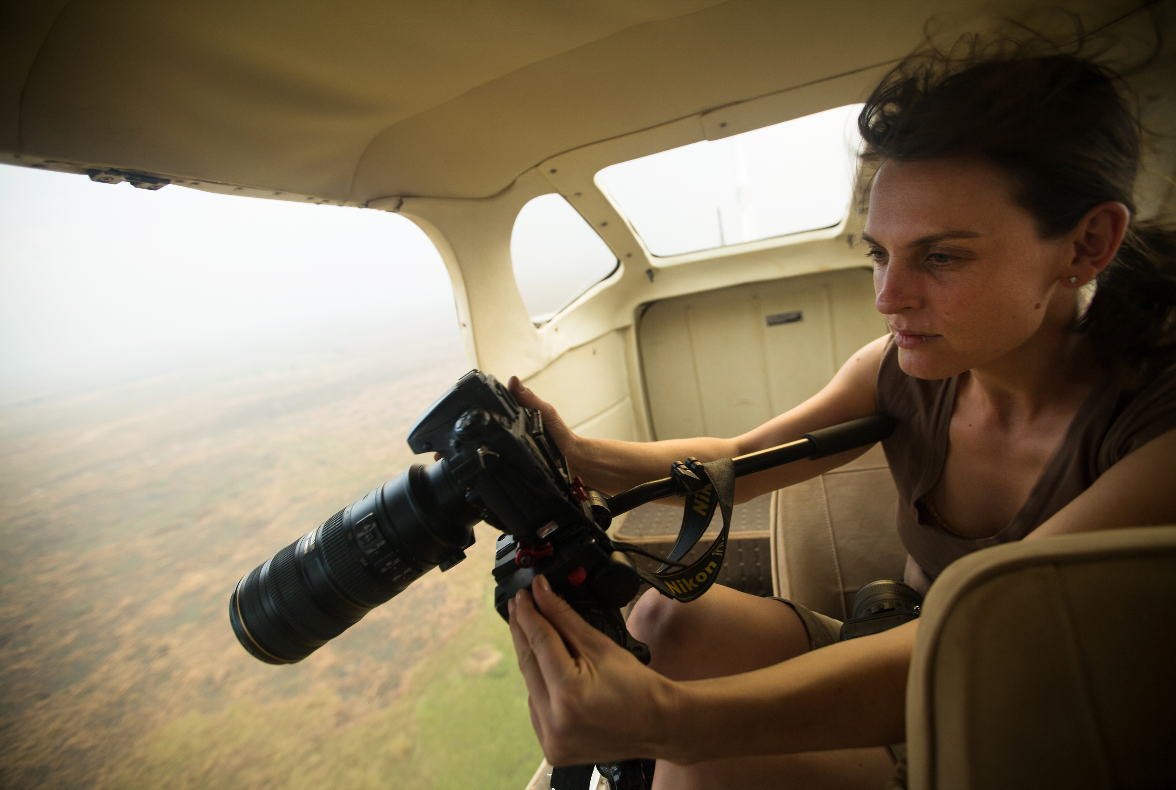 Director of The Last Animals, Kate Brooks, filming over Garamba National Park. (Ryan Youngblood—Ryan Youngblood for The Last Animals)