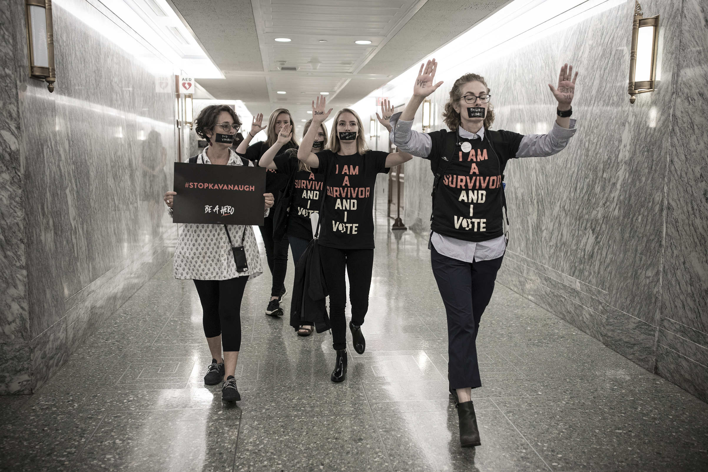 Women protested Kavanaugh’s nomination inside the Dirksen Senate Office Building in late September (David Butow—Redux for TIME)