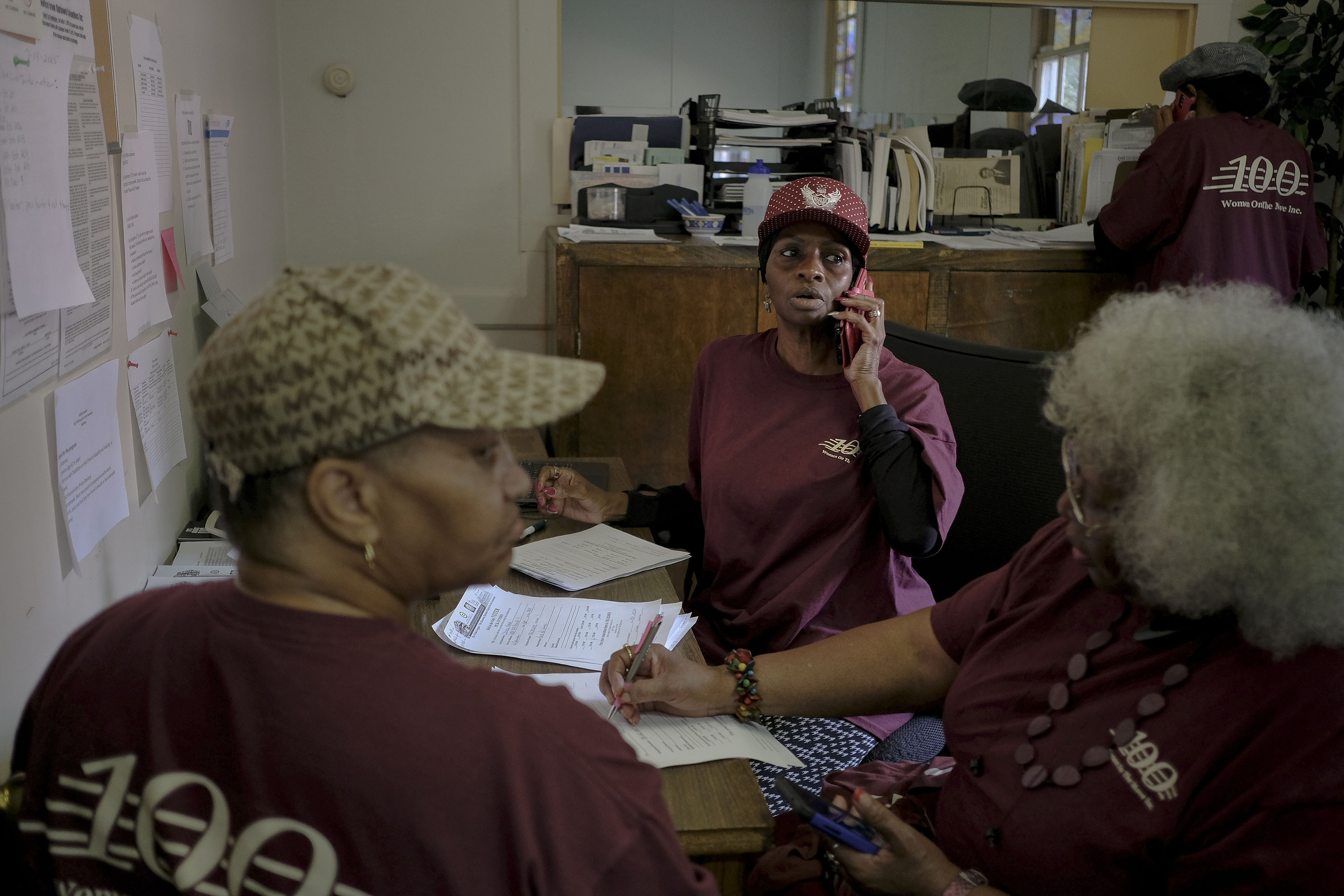 Members of Women on the Move confirm registration and polling precincts with callers at the Urban League of Greater Columbus in Columbus, Ga. on election day, Nov. 6, 2018. (Gabriella Demczuk for TIME)