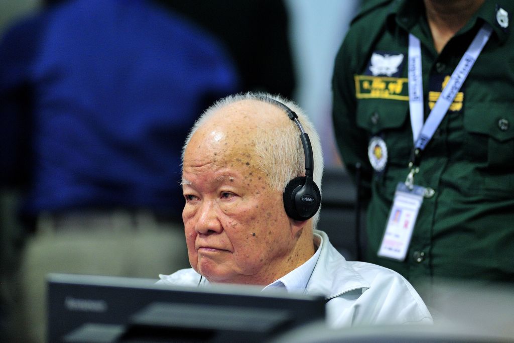 Former Khmer Rouge head of state Khieu Samphan sits in court at the Extraordinary Chambers in the Courts of Cambodia (ECCC) in Phnom Penh on Nov. 16, 2018. (Mark Peters—AFP/Getty Images)