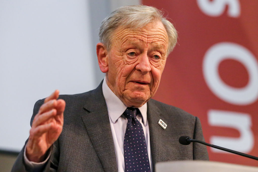 Lord Alf Dubs seen speaking at the Commemoration.Thousands