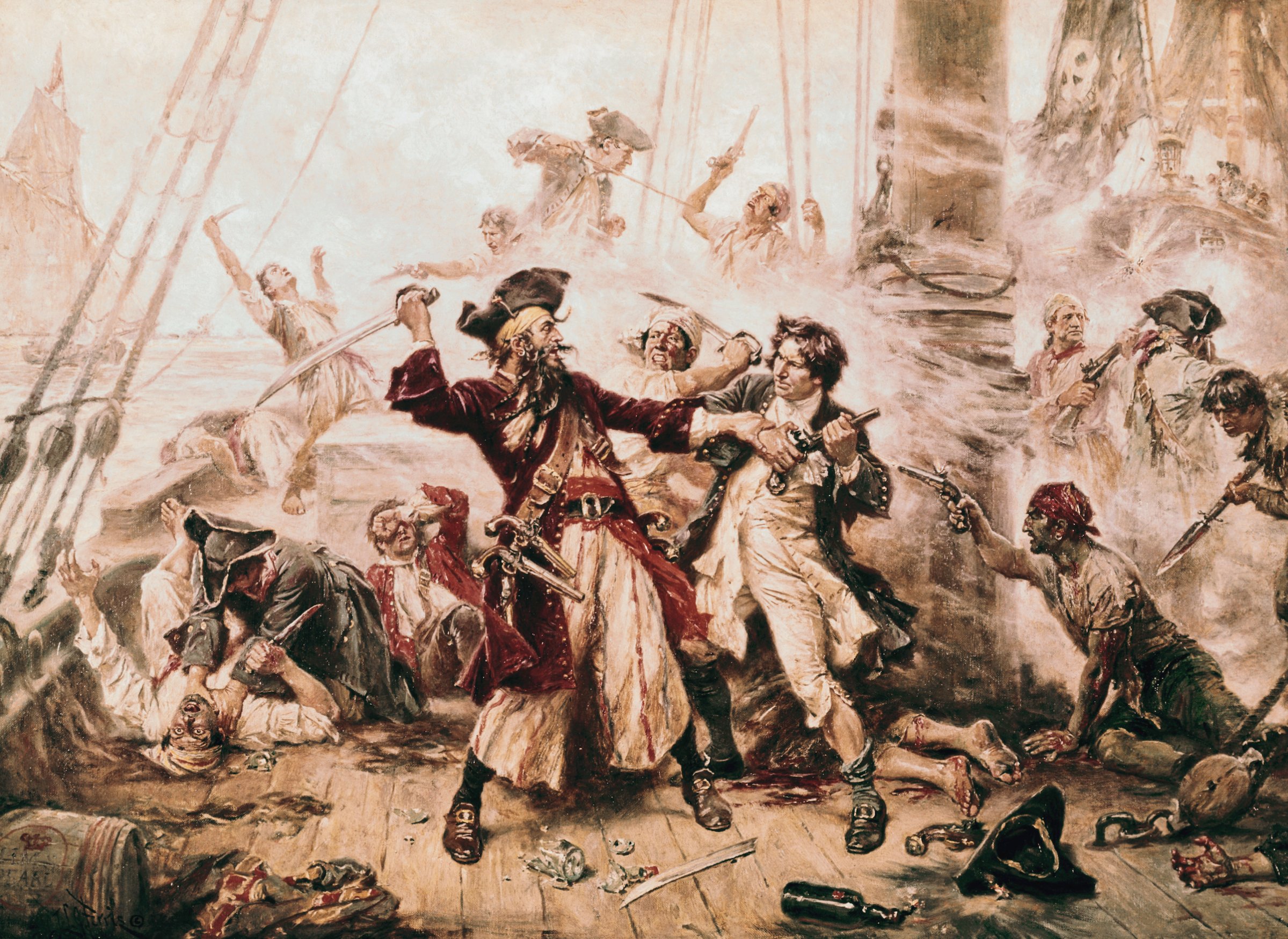 The Capture of the Pirate, Blackbeard, 1718 by Jean Leon Gerome Ferris
