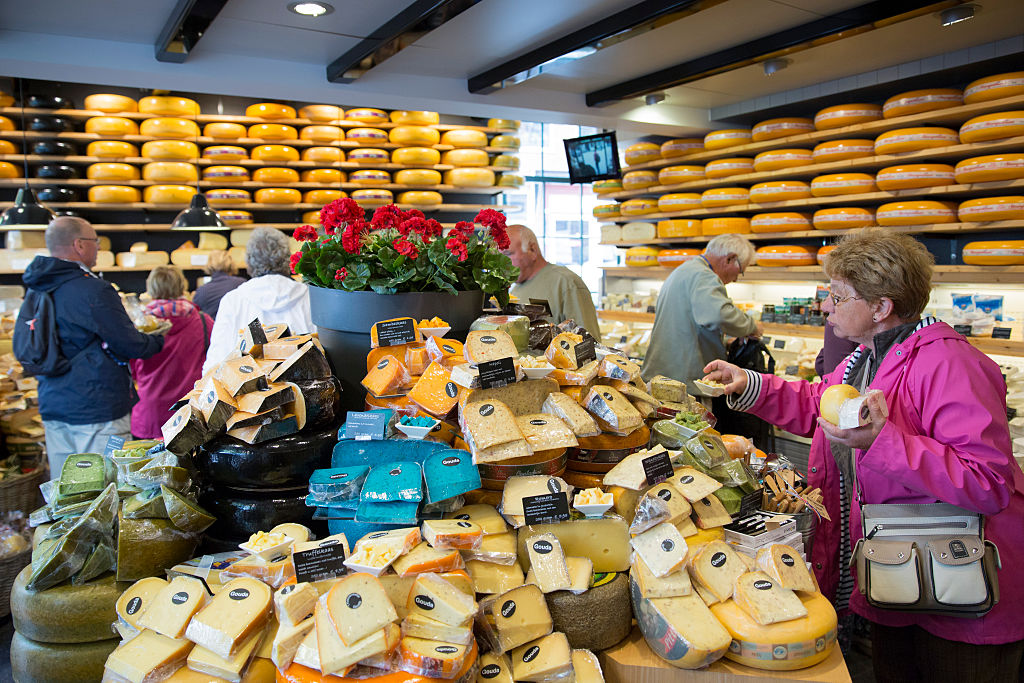 Shoppers in Cheese Shop in Gouda, Holland