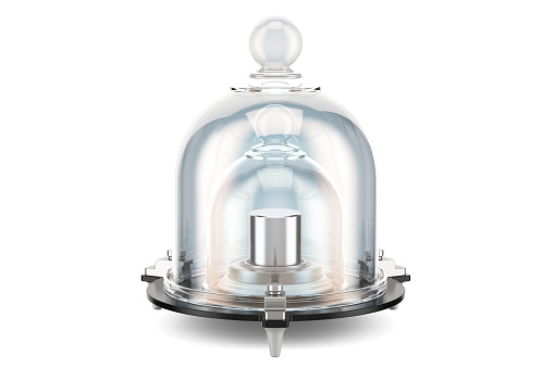 International prototype kilogram with protective double glass bell, 3D rendering