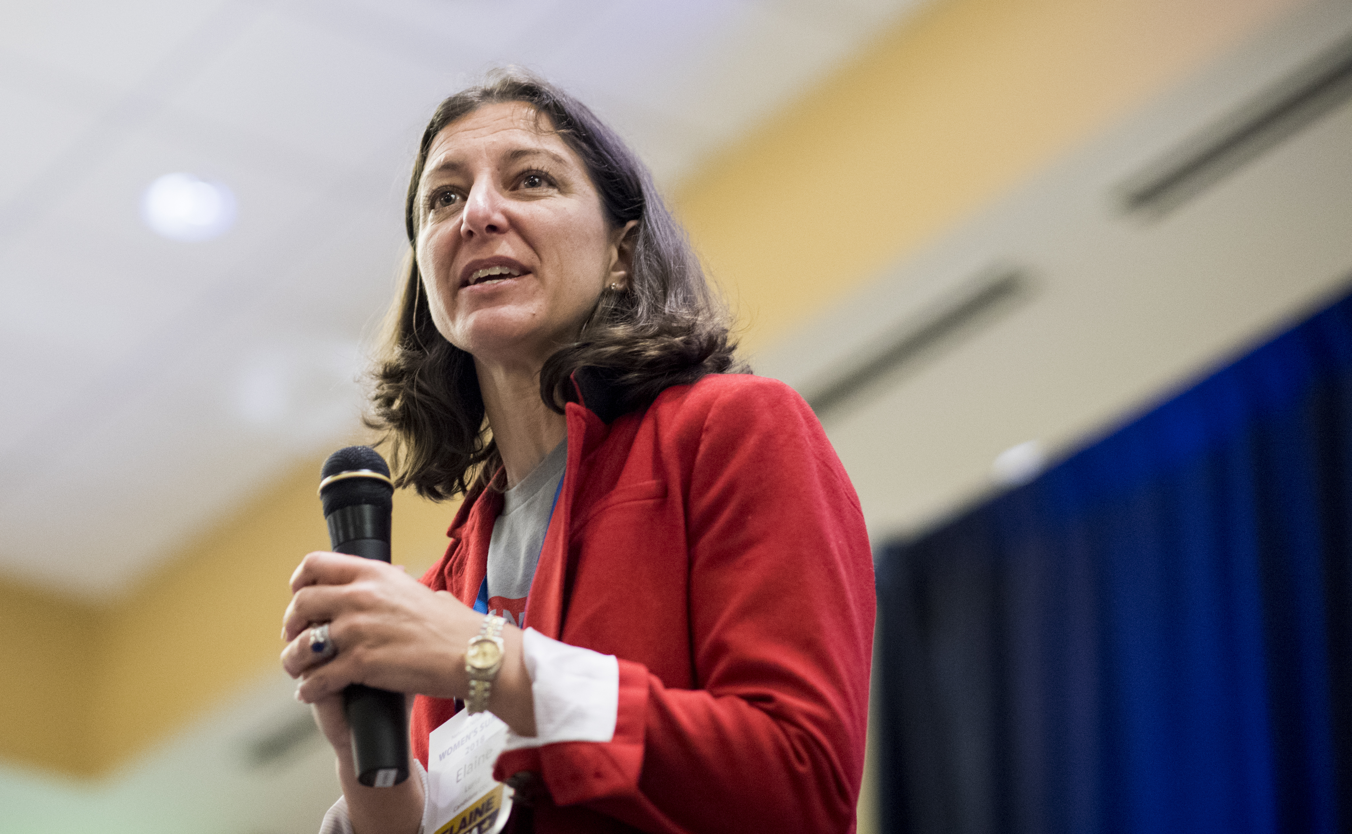 Elaine Luria, Democratic candidate for the 2nd congressional district of Virginia, speaks during the Women's Summit in Herndon, Va., on Saturday June 23, 2018. (Bill Clark—CQ-Roll Call)