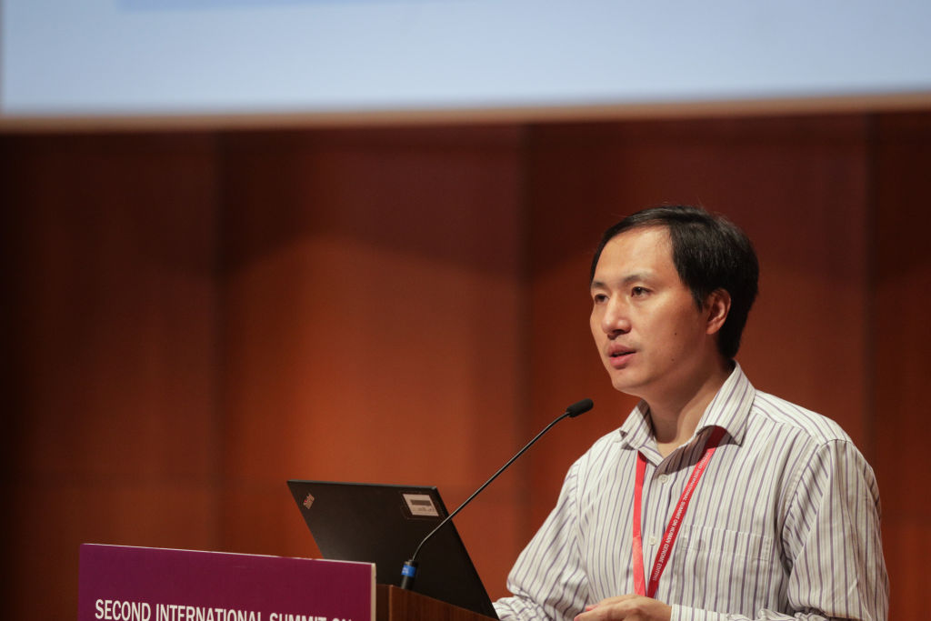 Chinese geneticist He Jiankui of the Southern University of Science and Technology in Shenzhen, China, speaking during the Second International Summit on Human Genome Editing at the University of Hong Kong. (SOPA Images—LightRocket/Getty Images)