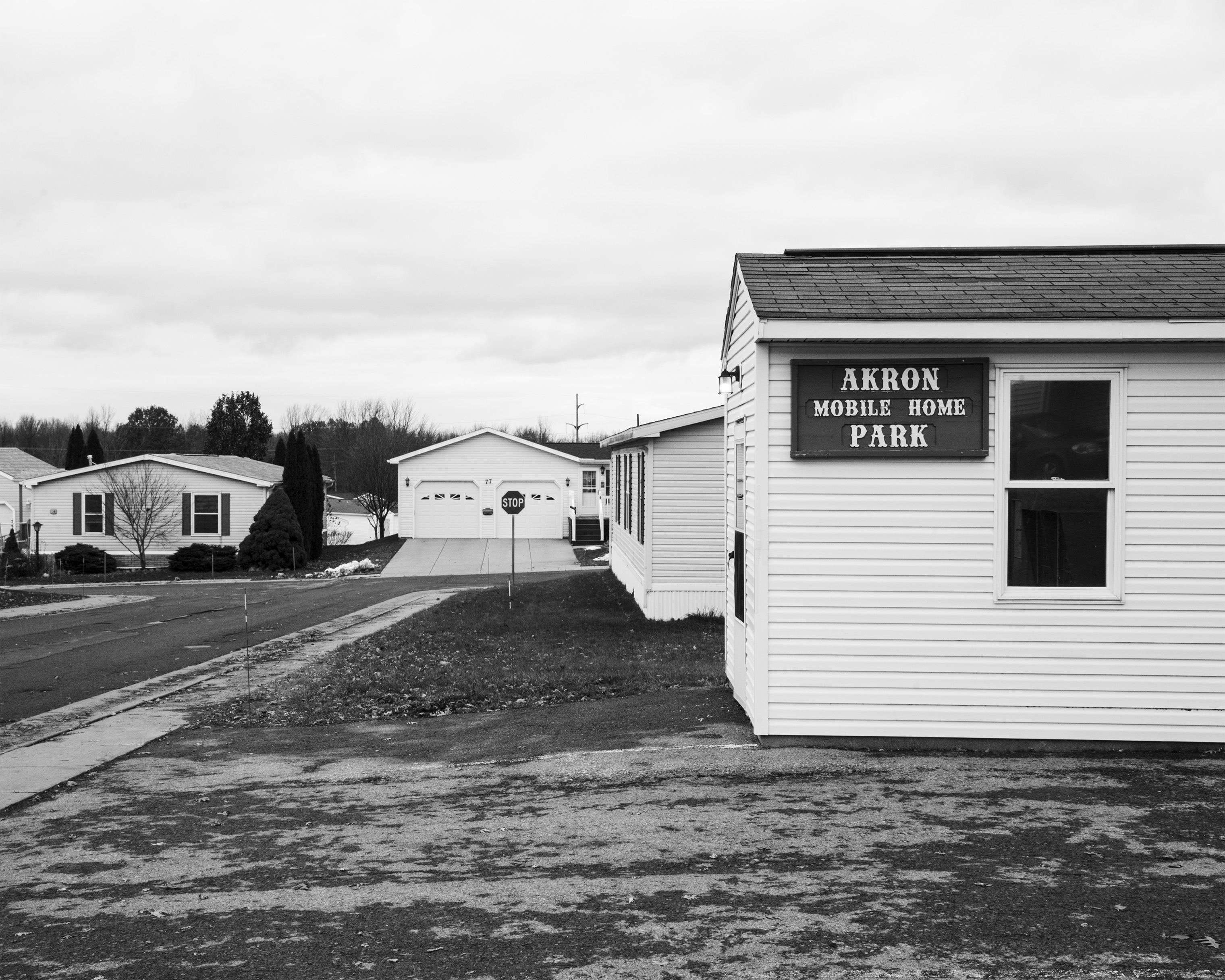 The entrance to the Akron Manufactured Home Community (Shane Lavalette for TIME)
