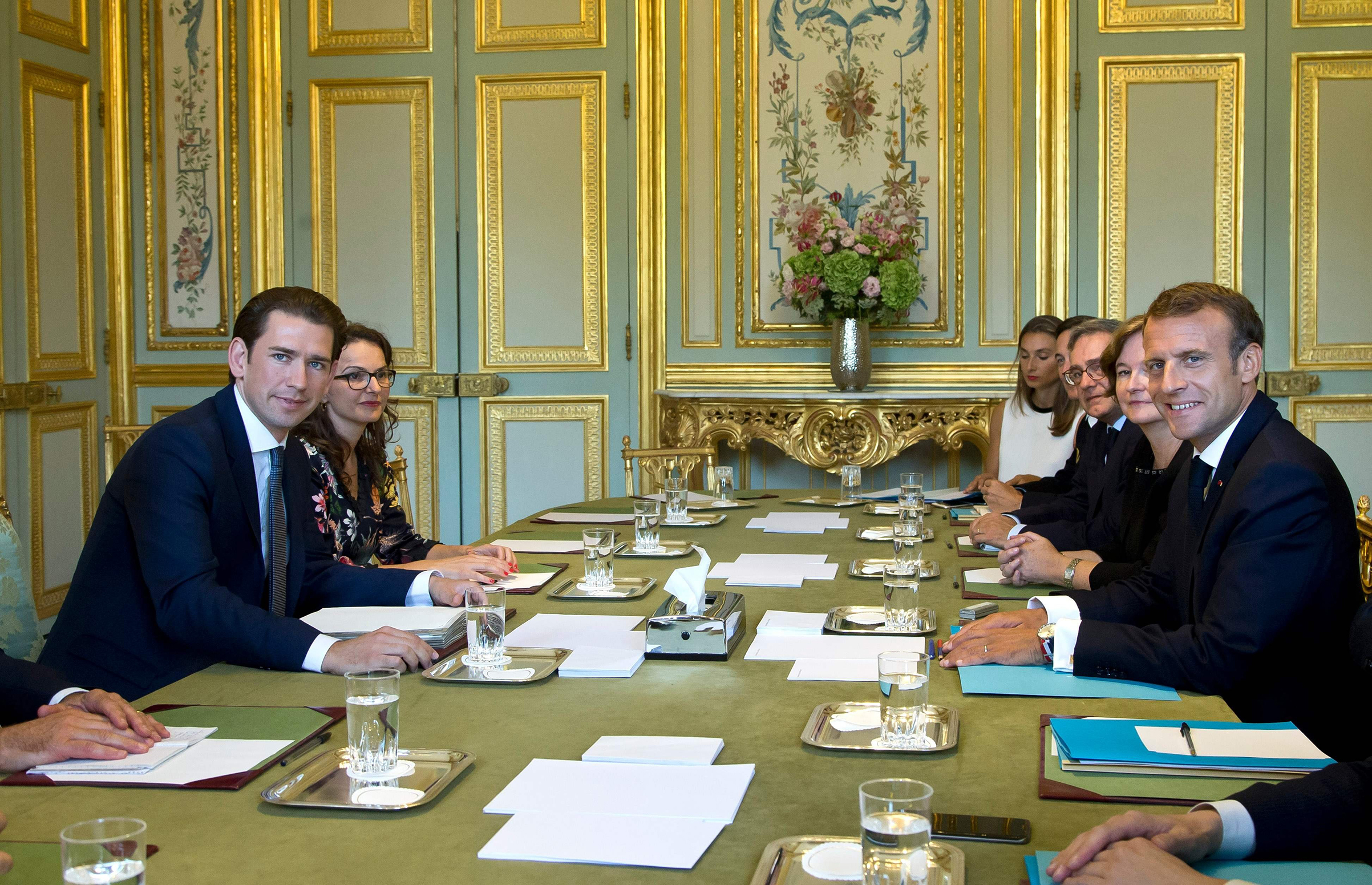 Kurz meets with Macron in Paris in September, days before a summit in part devoted to the issue of migration. While Macron has sought to isolate his far-right opponents, Kurz chose to bring them into his government (Michel Euler—AFP/Getty Images)
