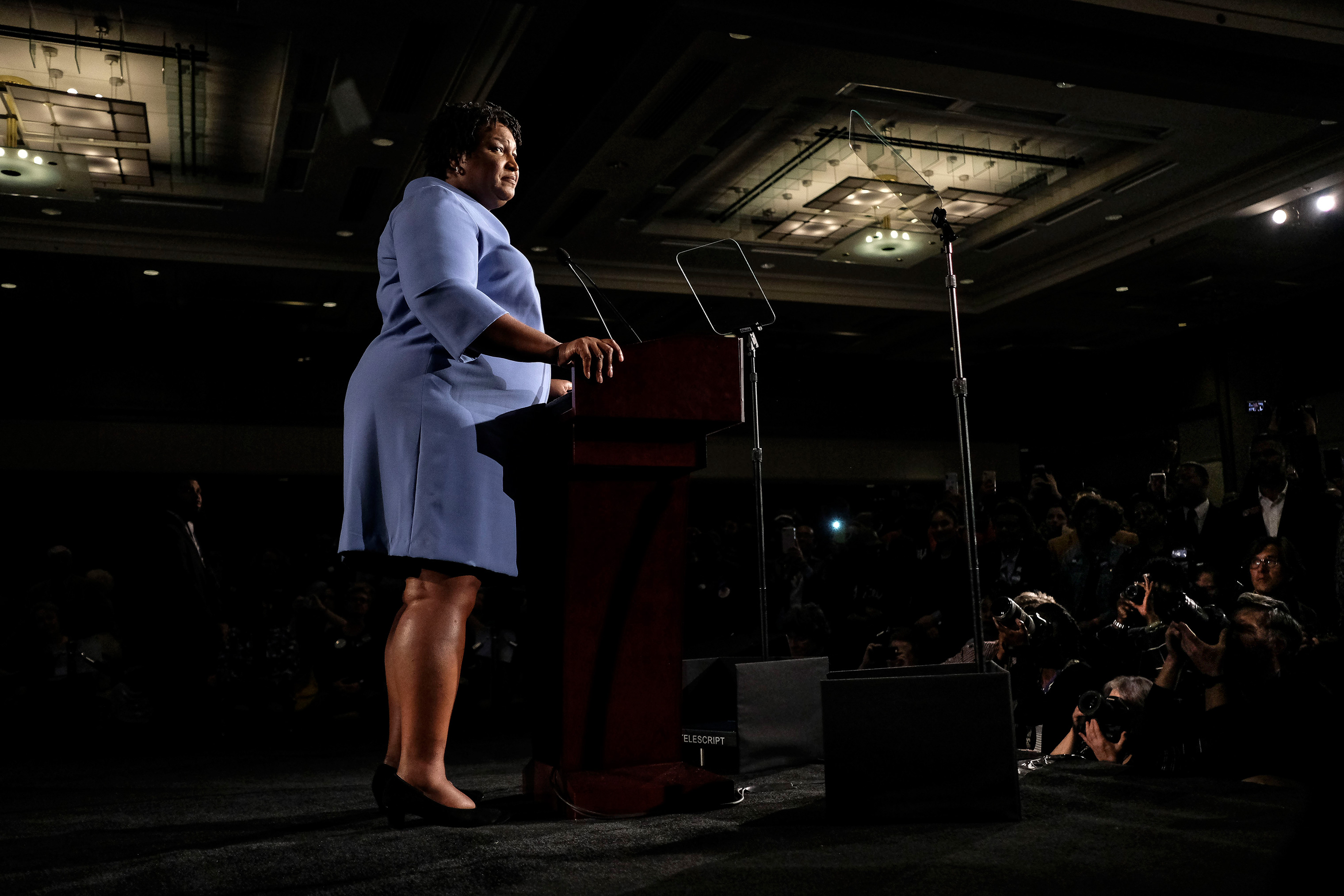 Democratic gubernatorial candidate Stacey Abrams speaks during the election night watch party at the Hyatt Regency hotel in Atlanta, Ga. (Gabriella Demczuk for TIME)