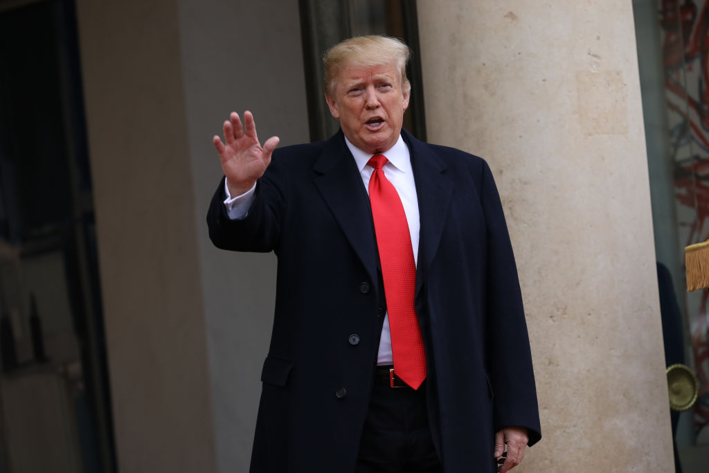President Donald Trump arrives for lunch after the commemoration of the 100th anniversary of the end of WWI at Elysee Palace on November 11, 2018 in Paris, France. (Getty Images)