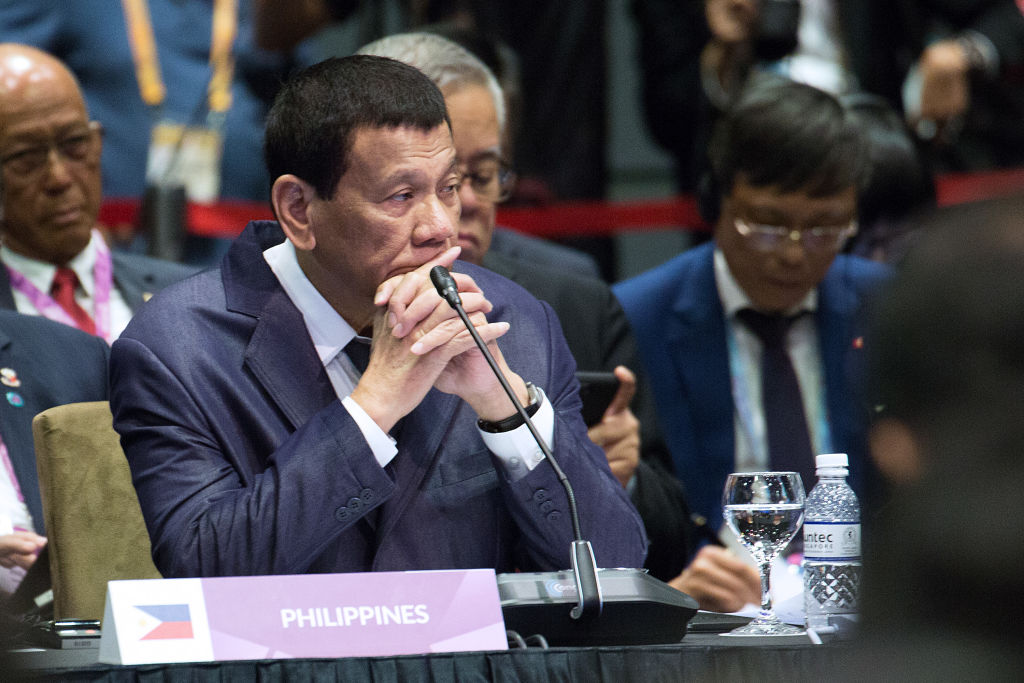 Philippine President Rodrigo Duterte during the ASEAN-China summit on the sidelines of the 33rd Association of Southeast Asian Nations (ASEAN) summit on November 14, 2018 in Singapore. (Ore Huiying&mdash;Getty Images)