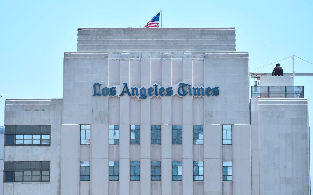 The Los Angeles Times building in downtown Los Angeles, California on July 16, 2018. (Getty Images)