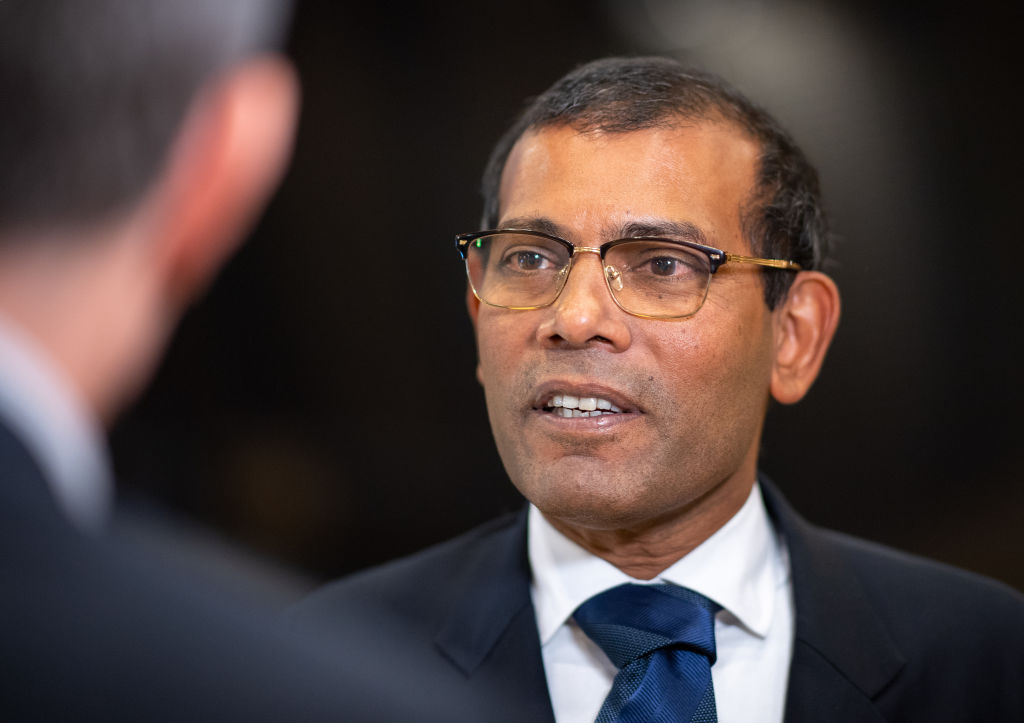 Mohamed Nasheed, former president of the Maldives, talks to journalists after a press conference at the World Climate Summit. (picture alliance—picture alliance via Getty Image)